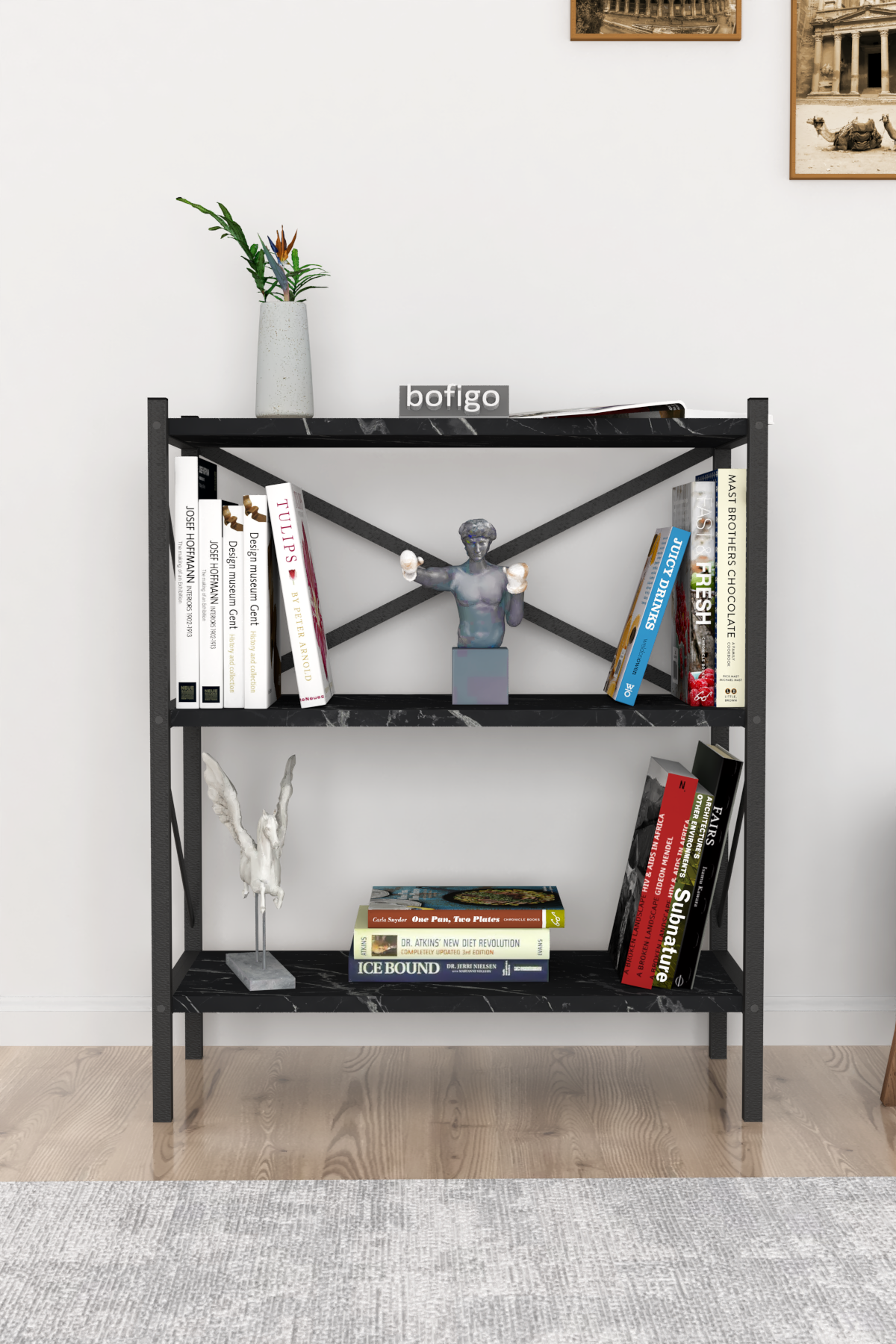 Bofigo Decorative 3 Shelf Bookcase Metal Bookcase Bendir