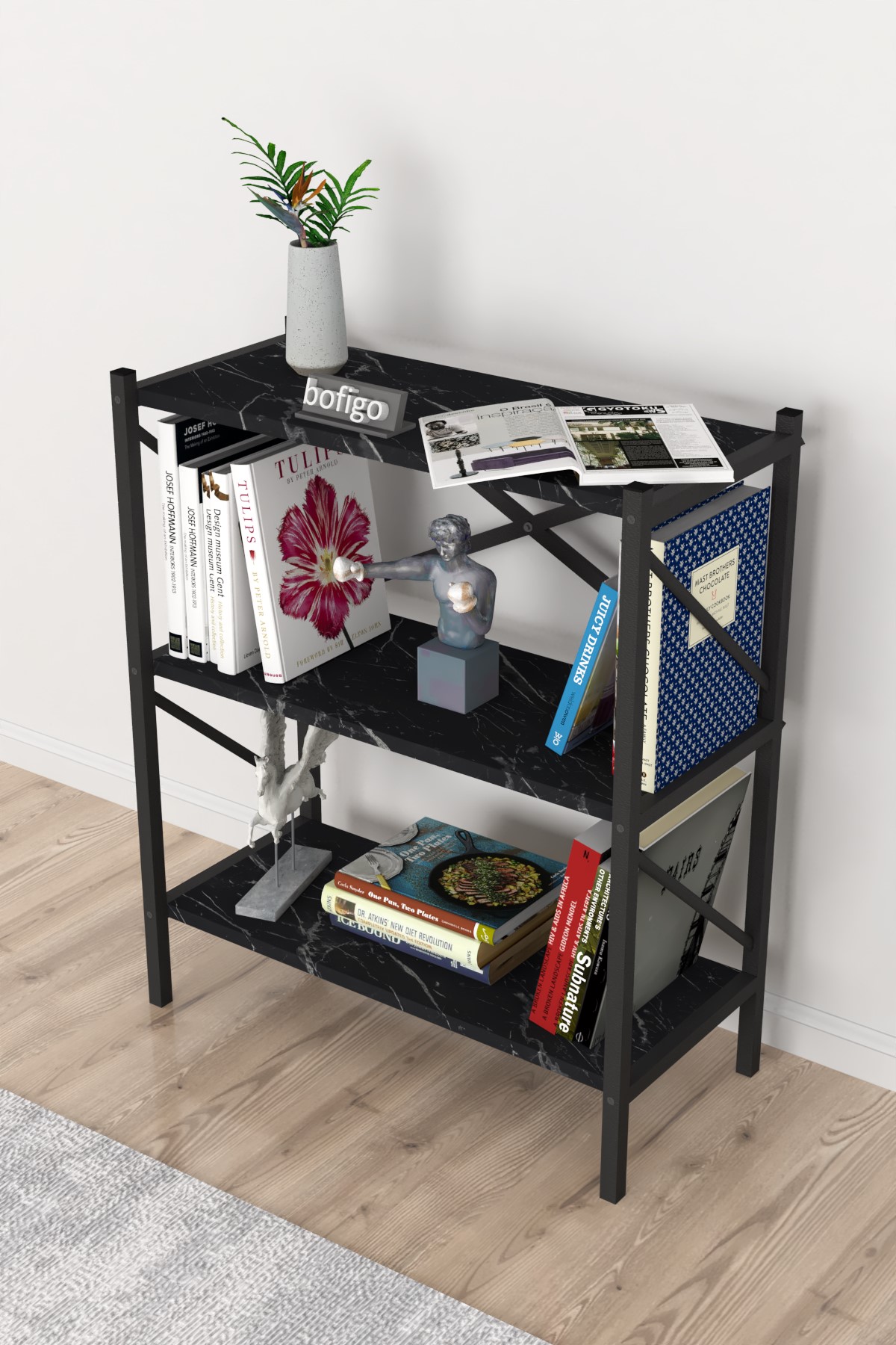 Bofigo Dekoratif 3 Raflı Kitaplık Metal Kitaplık Perge Bendir