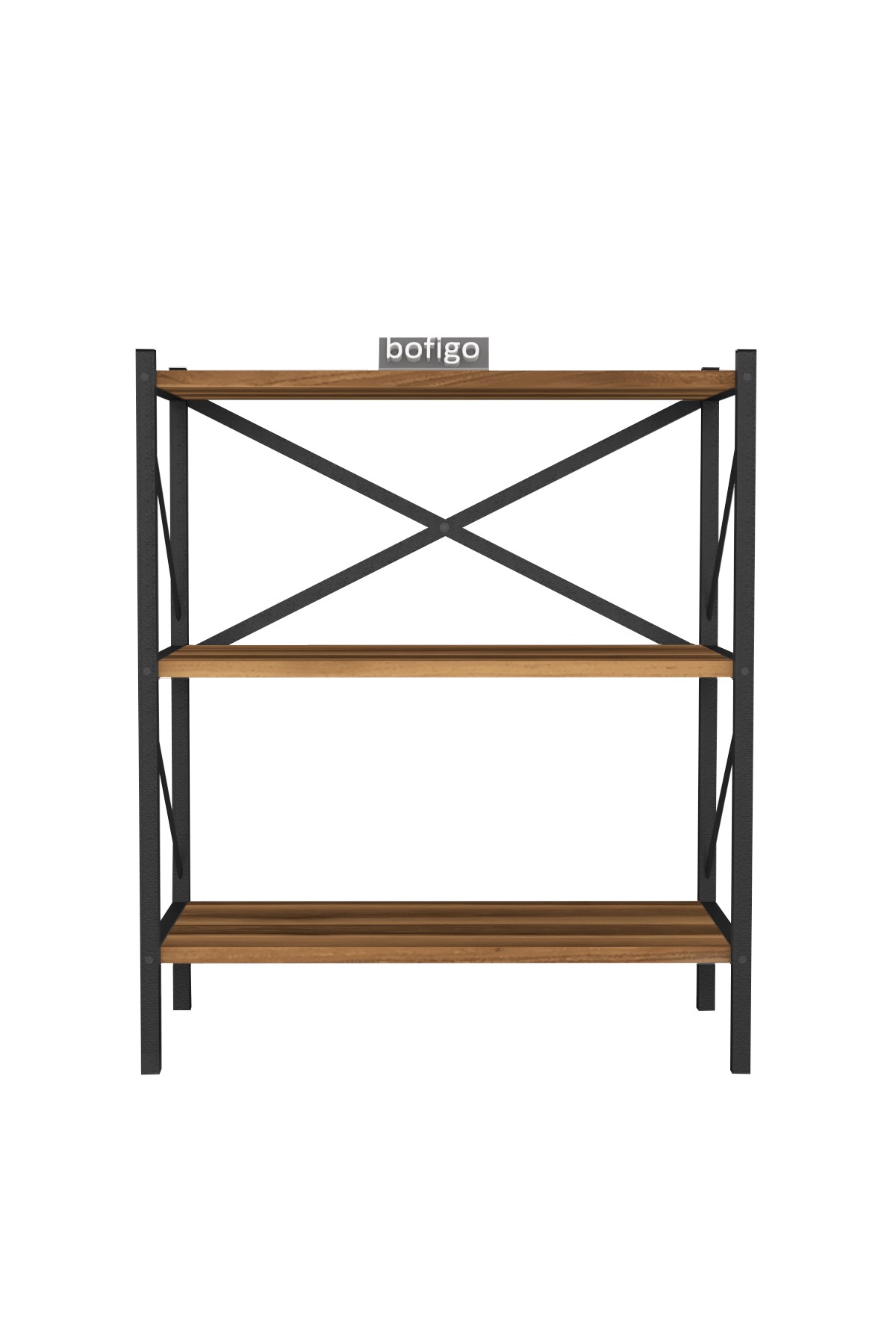 Bofigo Dekoratif 3 Raflı Kitaplık Metal Kitaplık Perge Ceviz