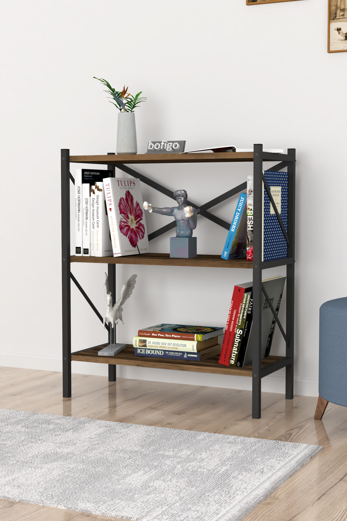 Bofigo Decorative 3 Shelf Bookcase Metal Bookcase Lidya