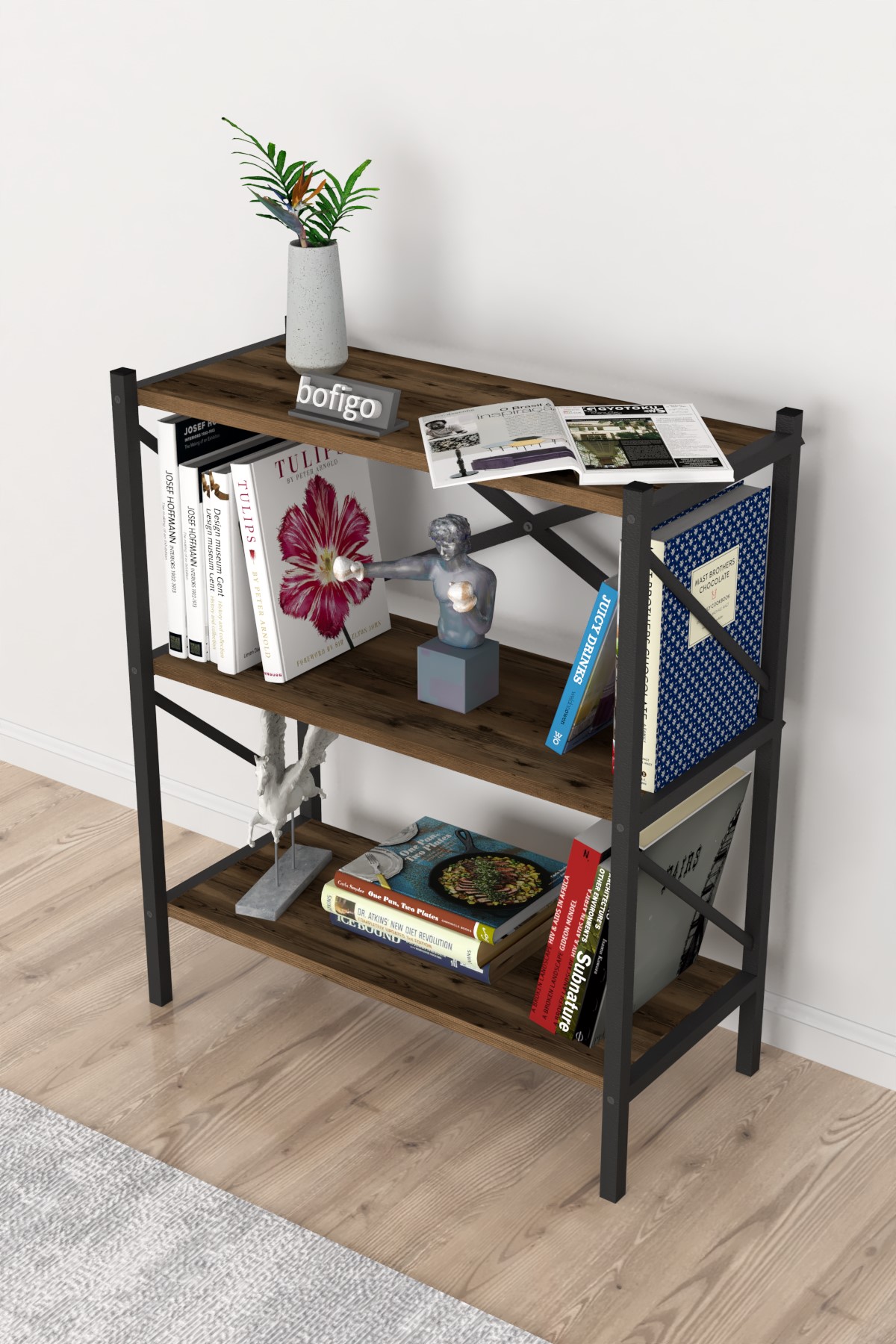 Bofigo Dekoratif 3 Raflı Kitaplık Metal Kitaplık Perge Lidya