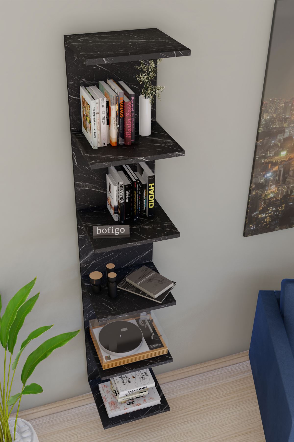 Bofigo Wall Mounted Bookcase Wall Shelf Bendir