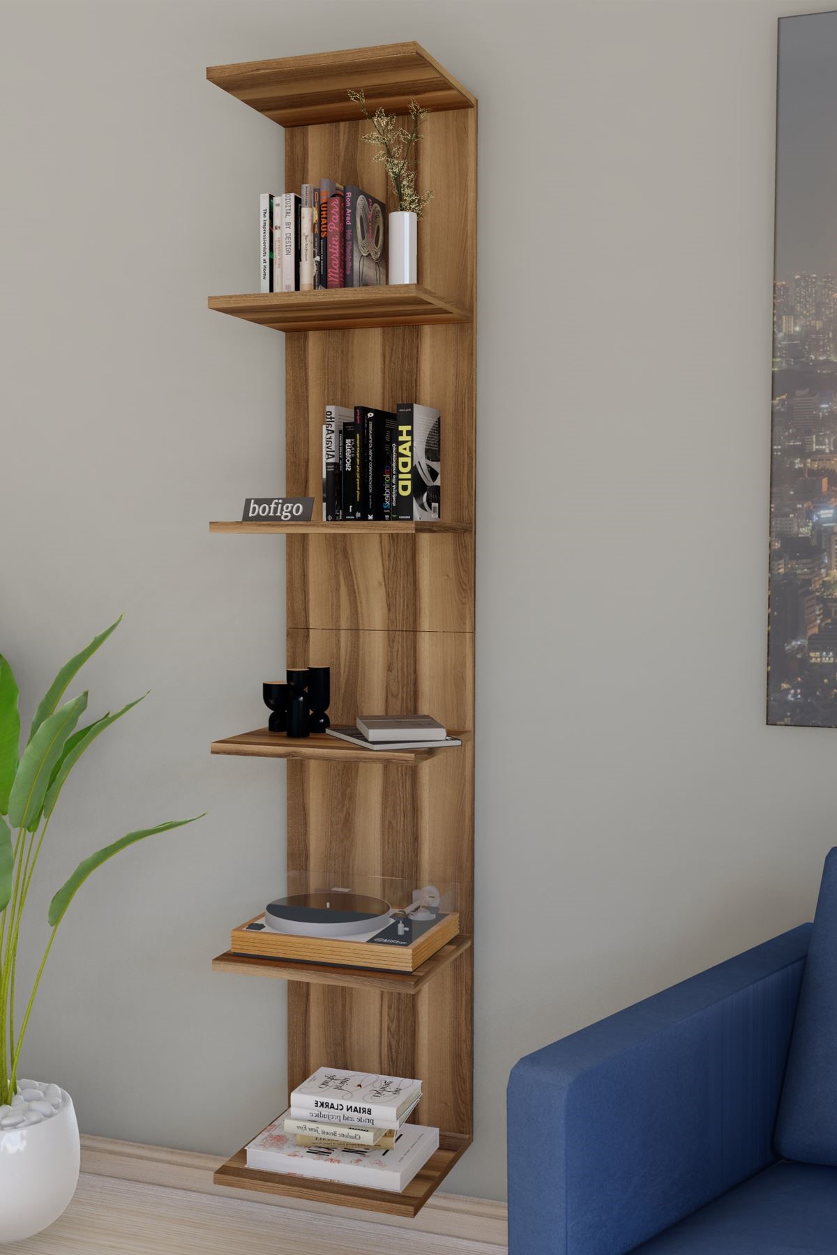 15-07-07 Wall Mounted Bookcase WALNUT