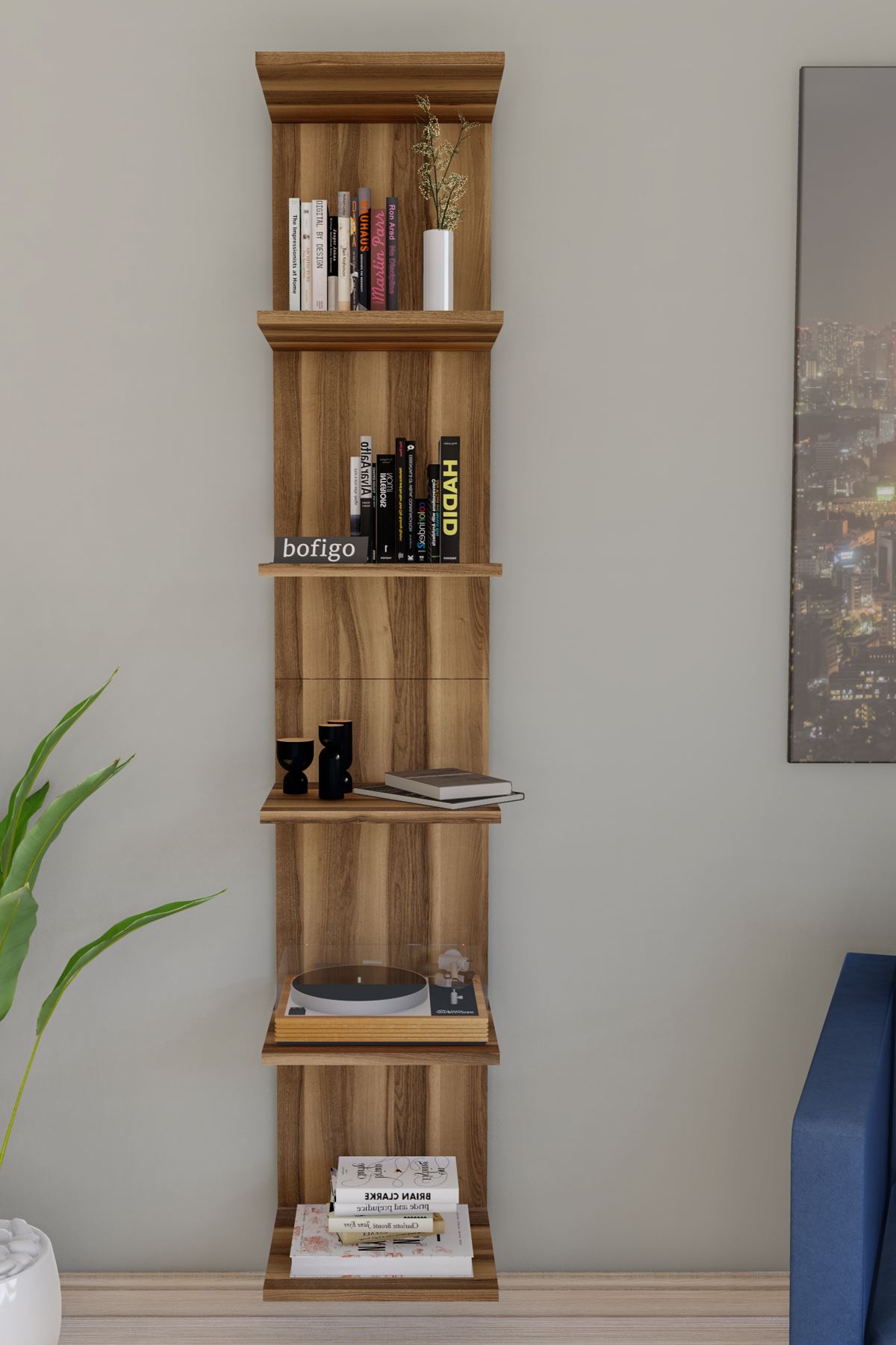 Bofigo Wall Mounted Bookcase Wall Shelf Walnut