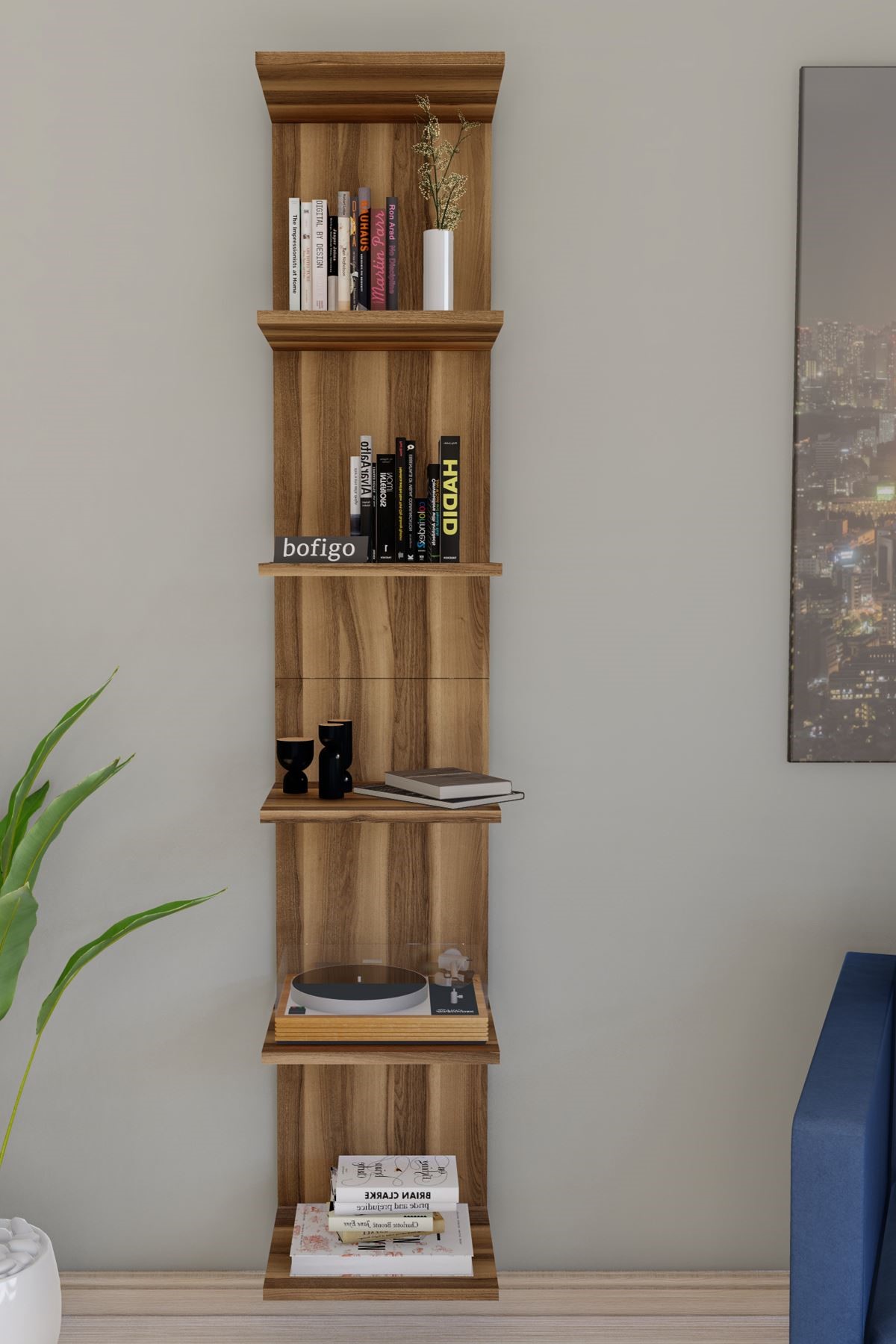 15-07-07 Wall Mounted Bookcase WALNUT