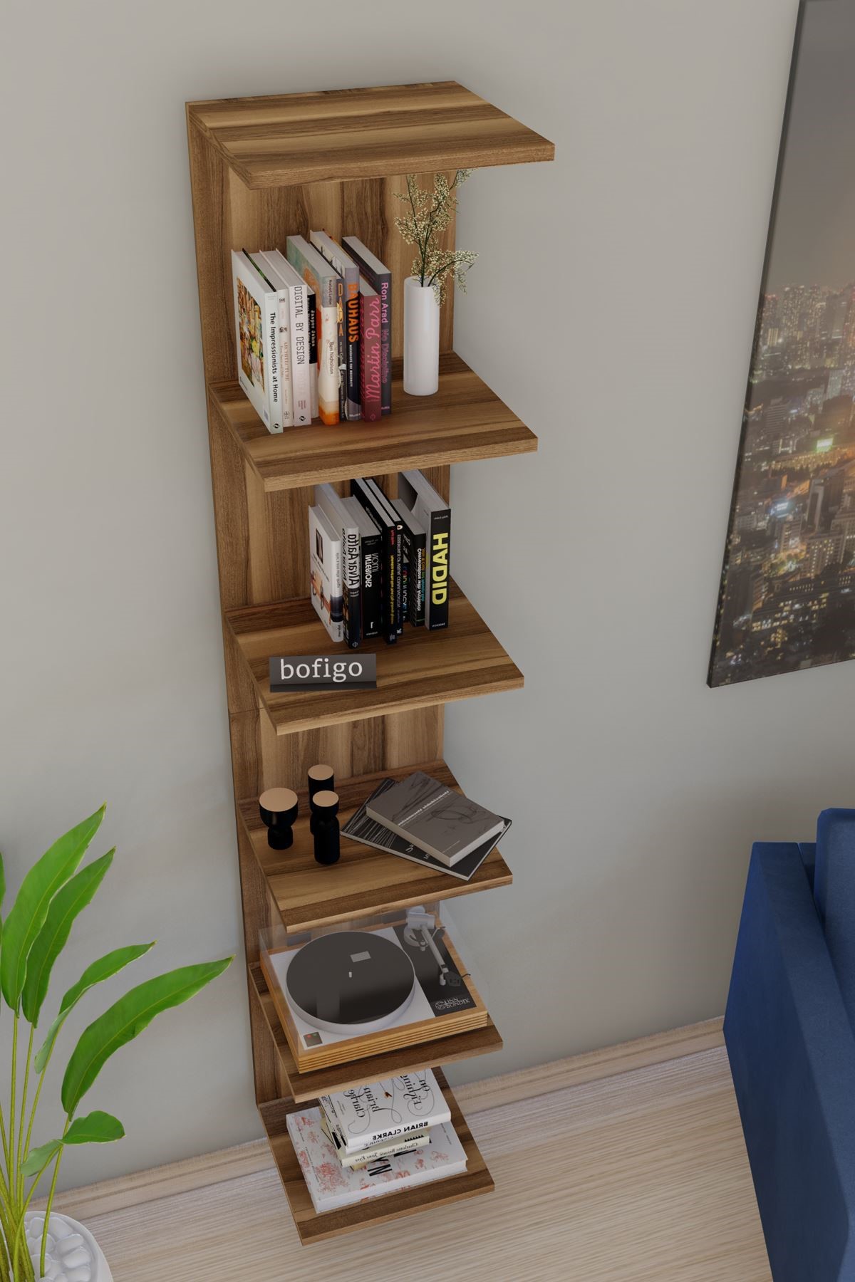 15-07-07 Wall Mounted Bookcase WALNUT