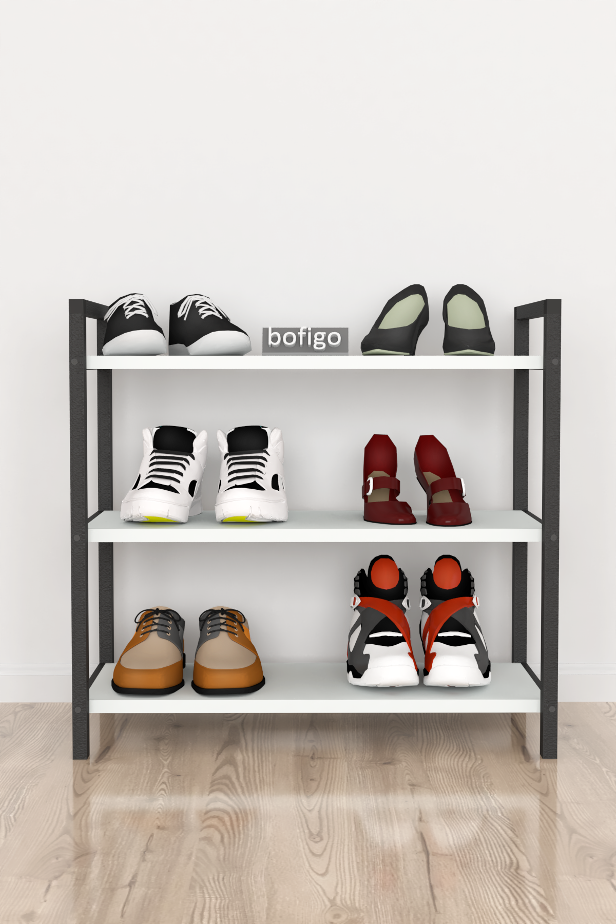 Bofigo Dekoratif 3 Raflı Ayakkabılık Metal Ayakkabılık Beyaz