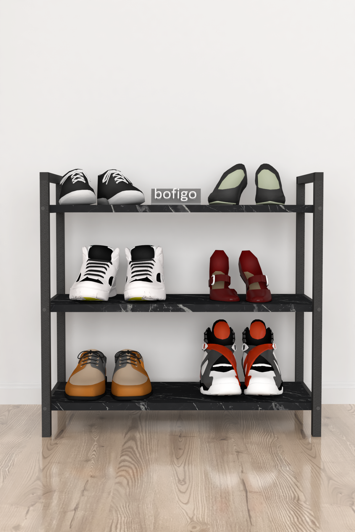 Bofigo Decorative 3 Shelf Shoe Rack Metal Shoe Rack Bendir