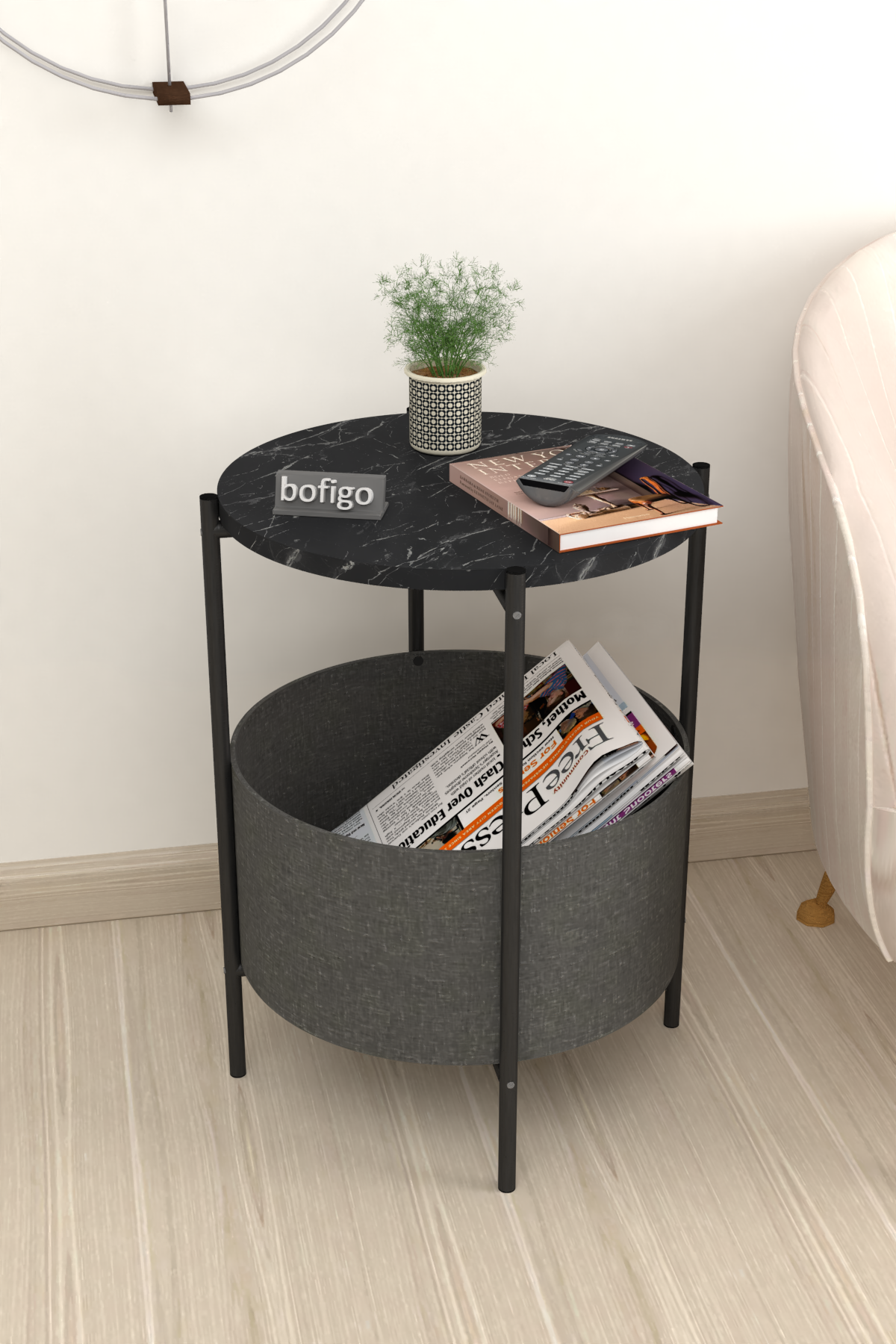 Bofigo Coffee Table with Bag Newspaper Holder Bookshelf  Flowerpot Bendir