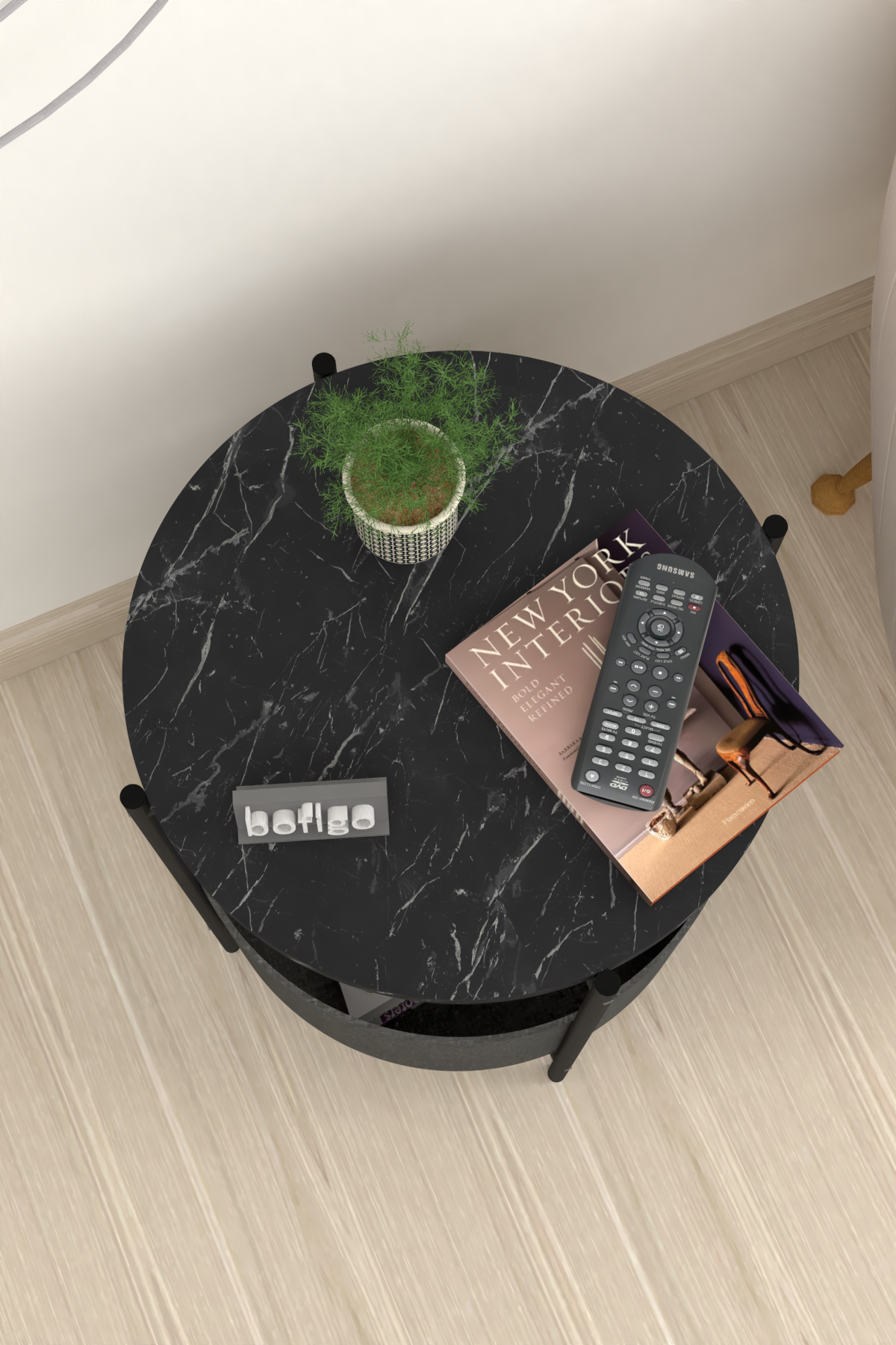 Bofigo Coffee Table with Bag Newspaper Holder Bookshelf  Flowerpot Bendir