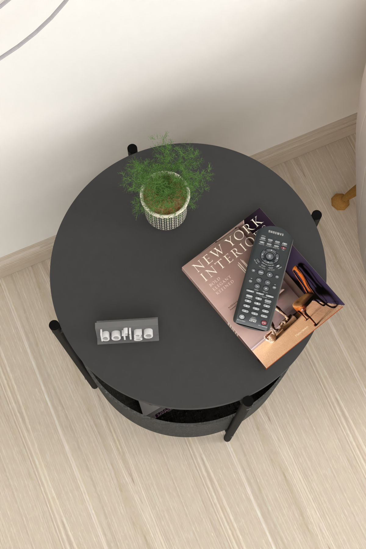 Bofigo Coffee Table with Bag Newspaper Holder Bookshelf  Flowerpot Anthracite