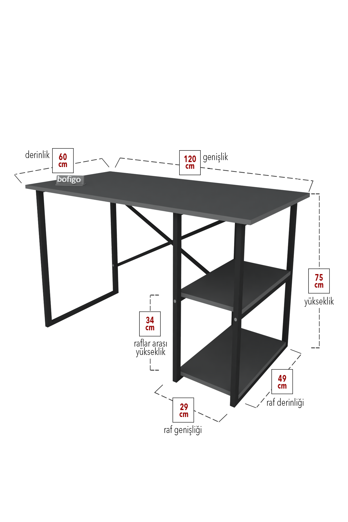 Bofigo 2 Shelves Study Desk 60x120 cm Anthracite