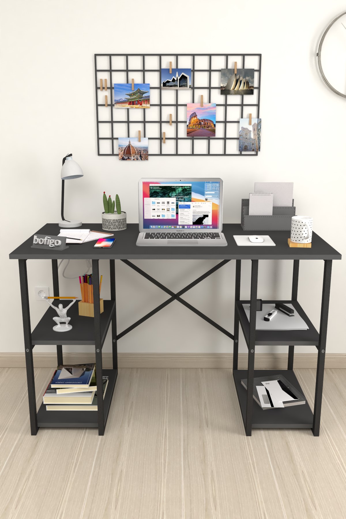 20-04-08 60x120 Cm 4 Shelves Metal Study Desk ANTHRACITE
