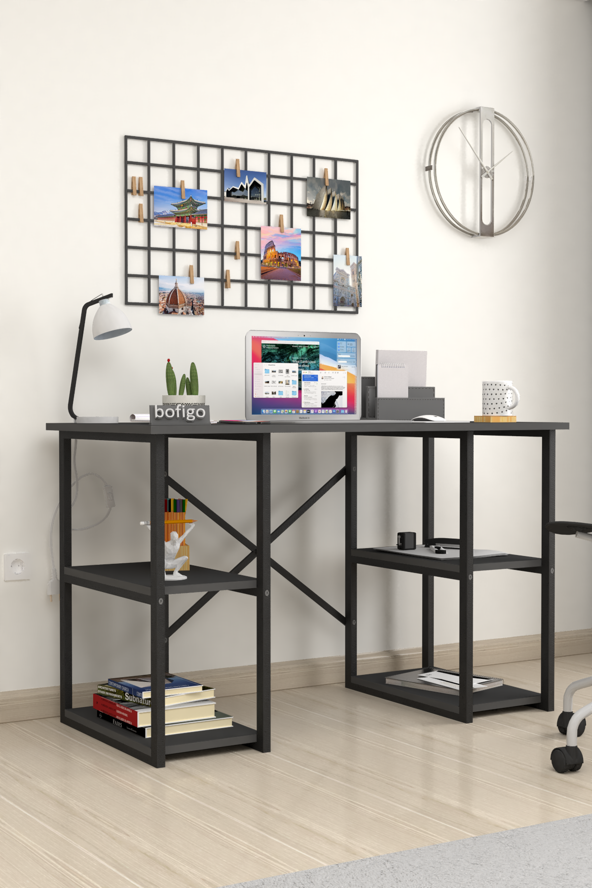 Bofigo 4 Shelf Study Desk 60x120 cm Anthracite