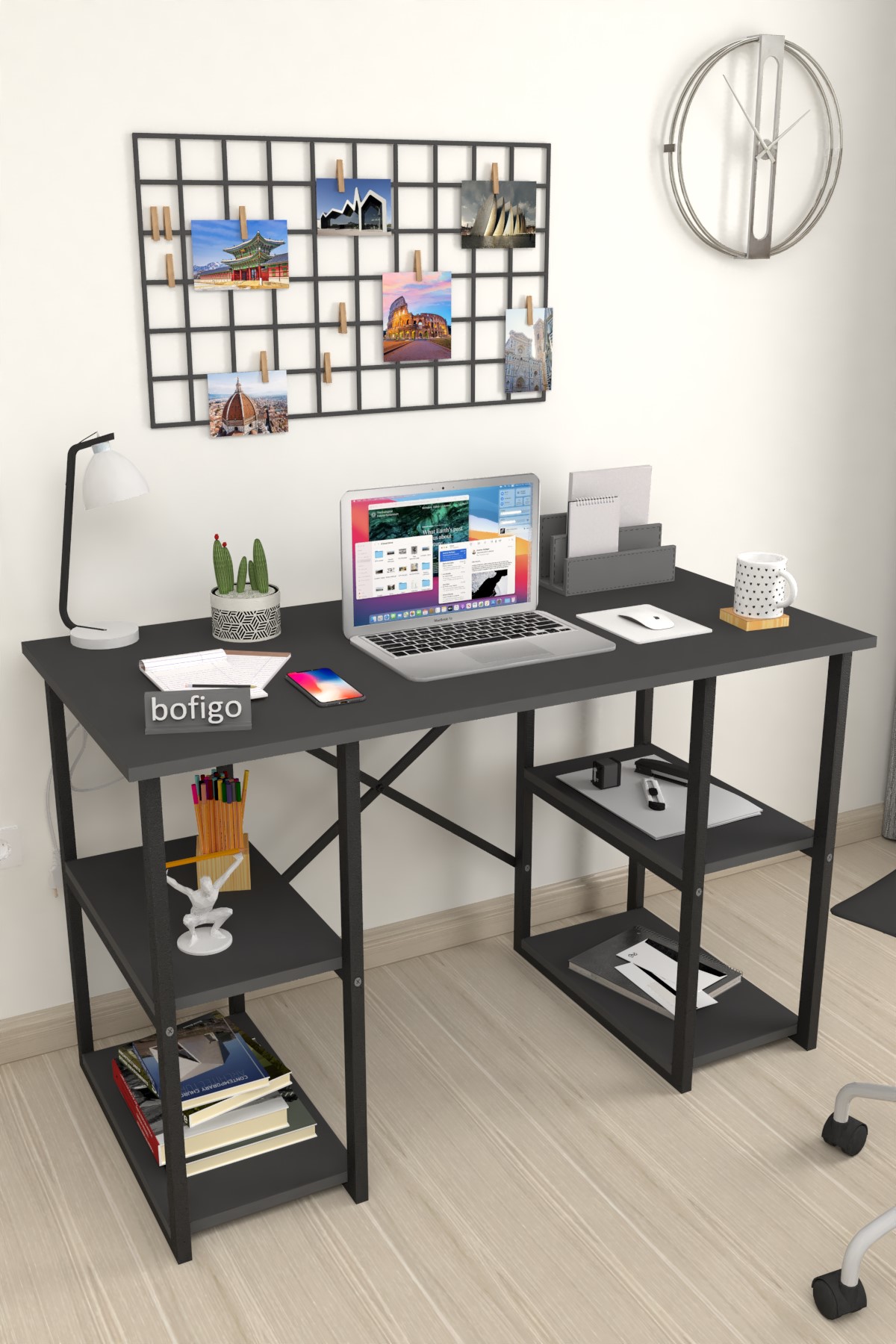 20-04-08 60x120 Cm 4 Shelves Metal Study Desk ANTHRACITE