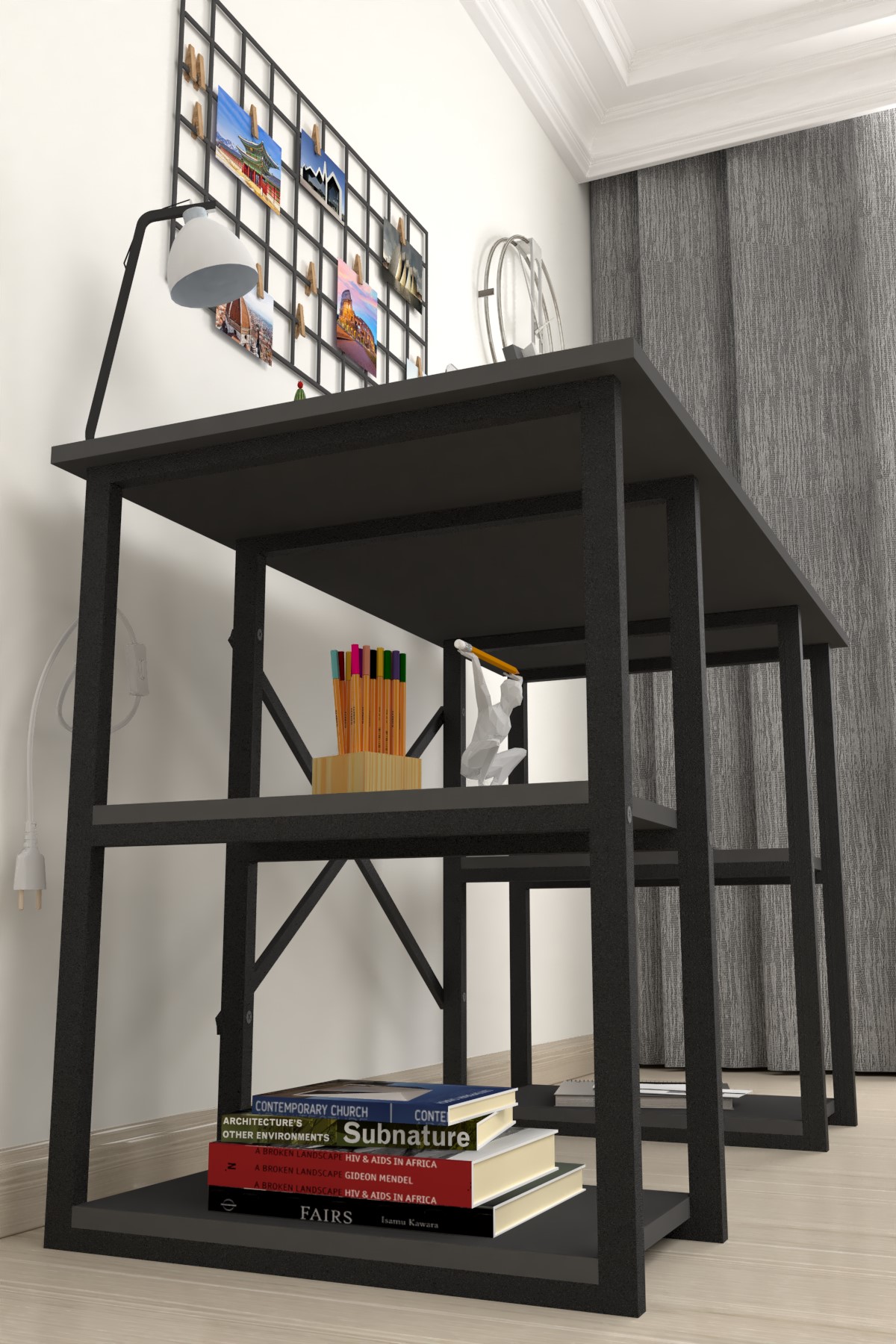 20-04-08 60x120 Cm 4 Shelves Metal Study Desk ANTHRACITE