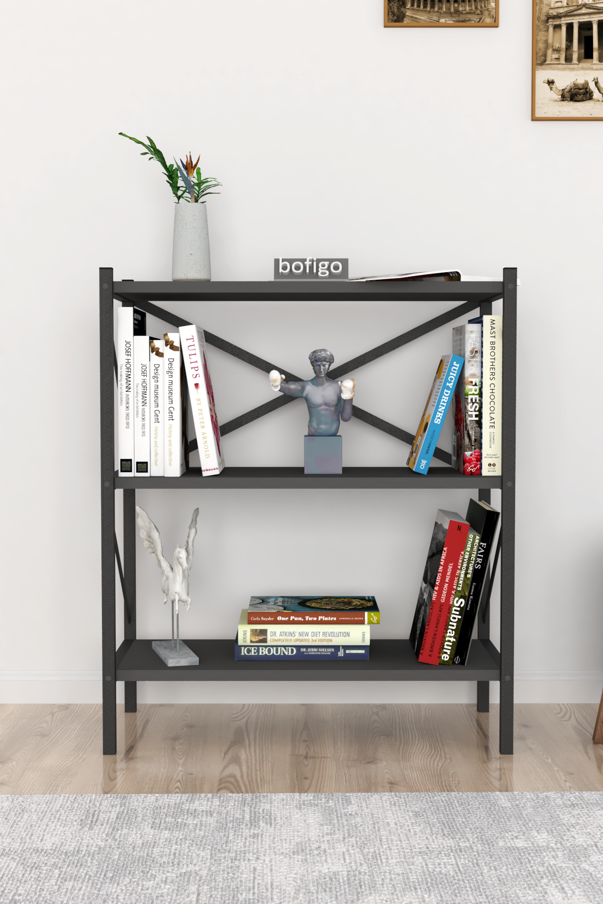 Bofigo Decorative 3 Shelf Bookcase Metal Bookcase Anthracite