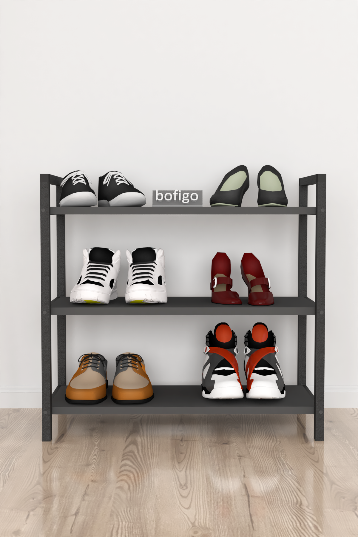 Bofigo Dekoratif 3 Raflı Ayakkabılık Metal Ayakkabılık Antrasit