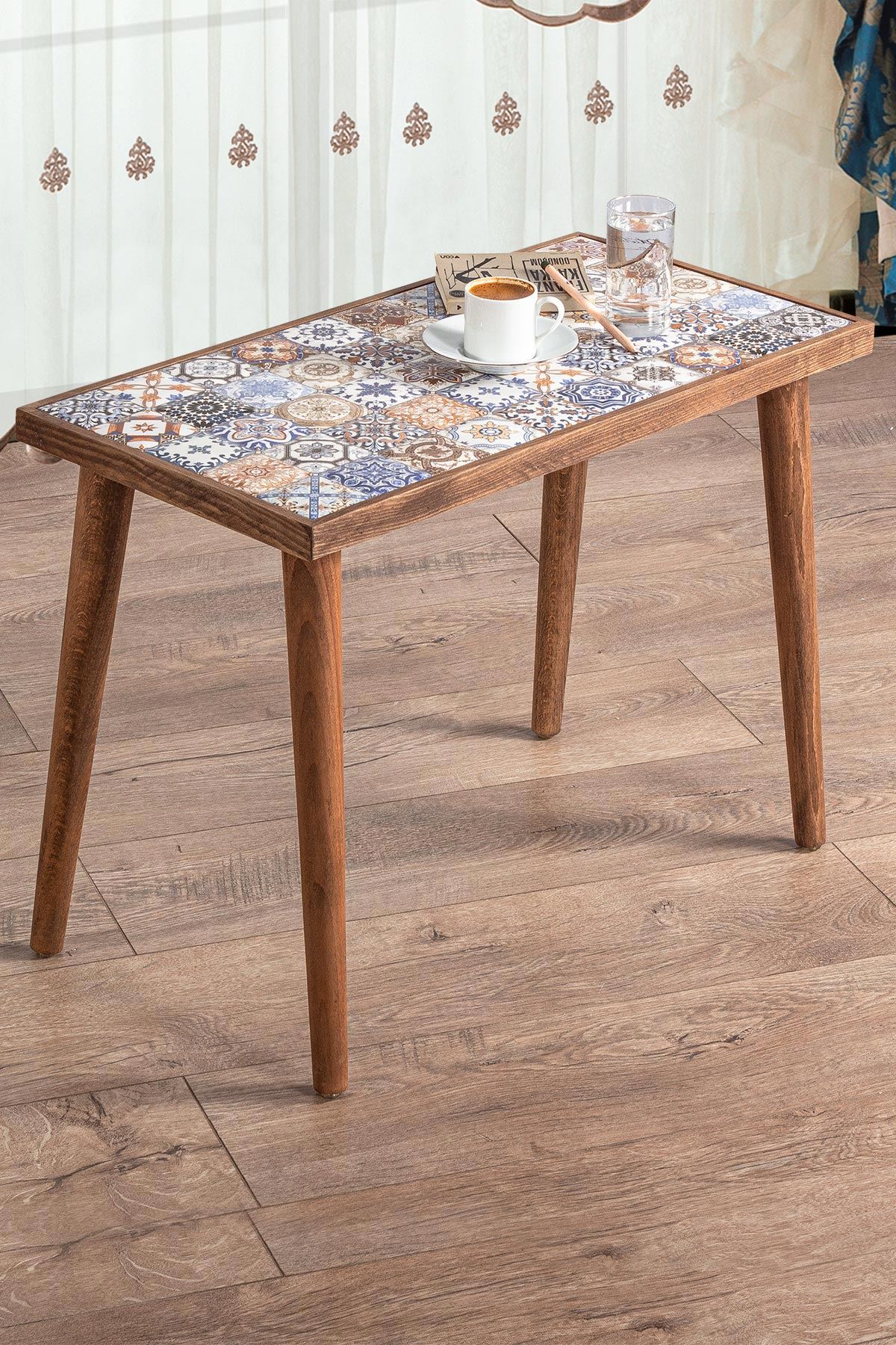 Bofigo Wooden Tile Center Table Wooden Solid Wood Coffee Table 62x32 Cm Walnut
