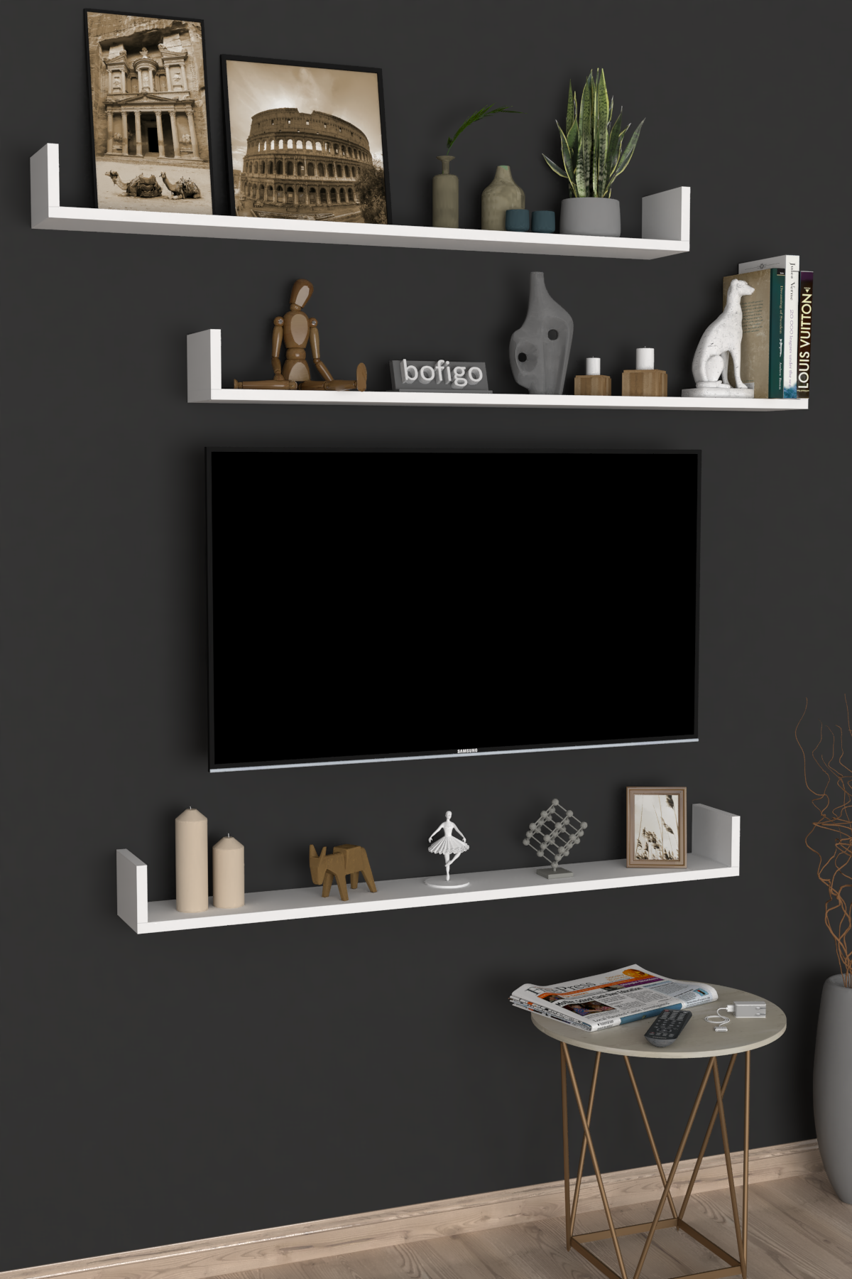 Bofigo Tv Shelf Wall Shelf Flying Shelf Bookcase Shelf 120 Cm White