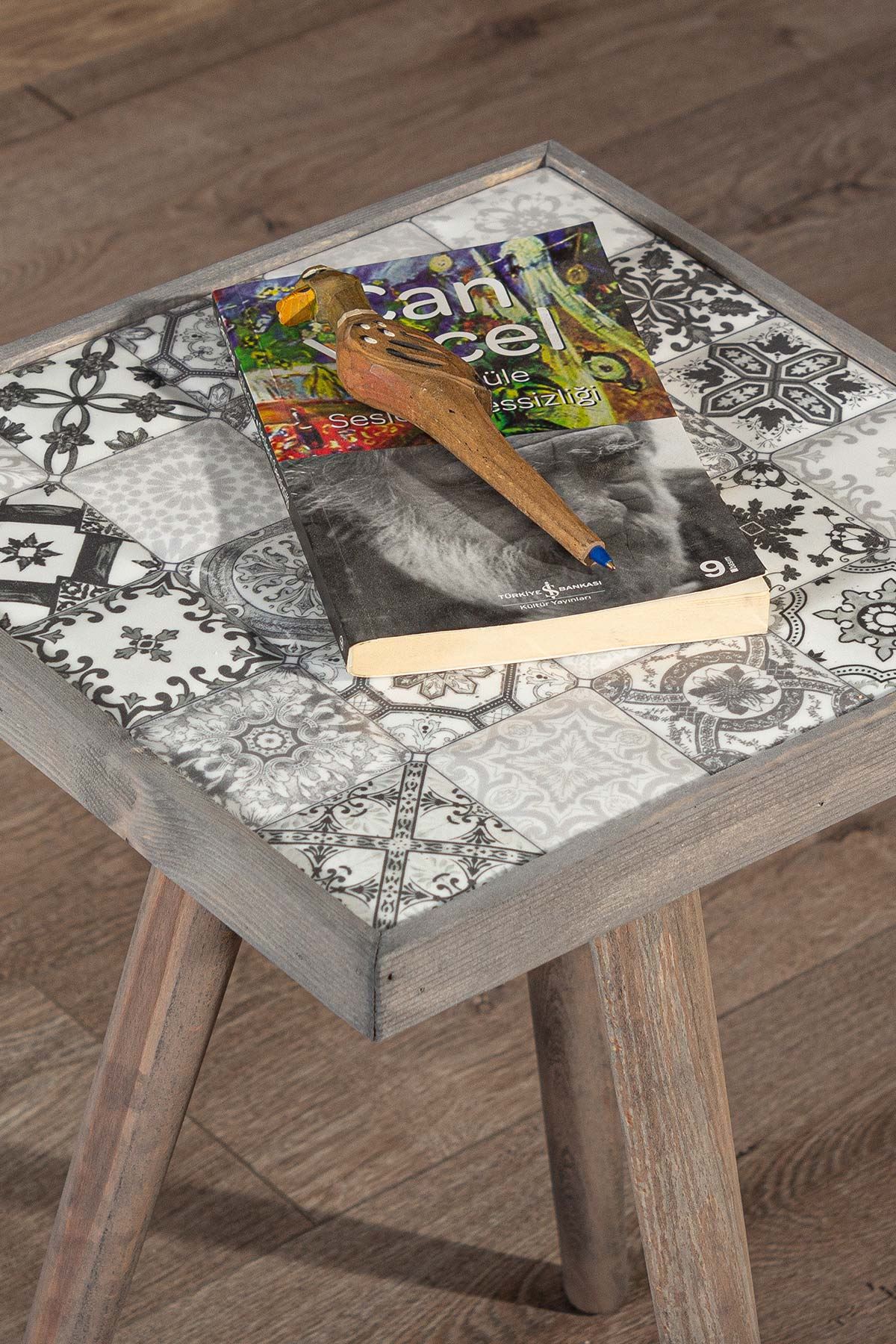 Bofigo Wooden Tile Center Table Wooden Solid Wood Table 32x32 Cm Grey