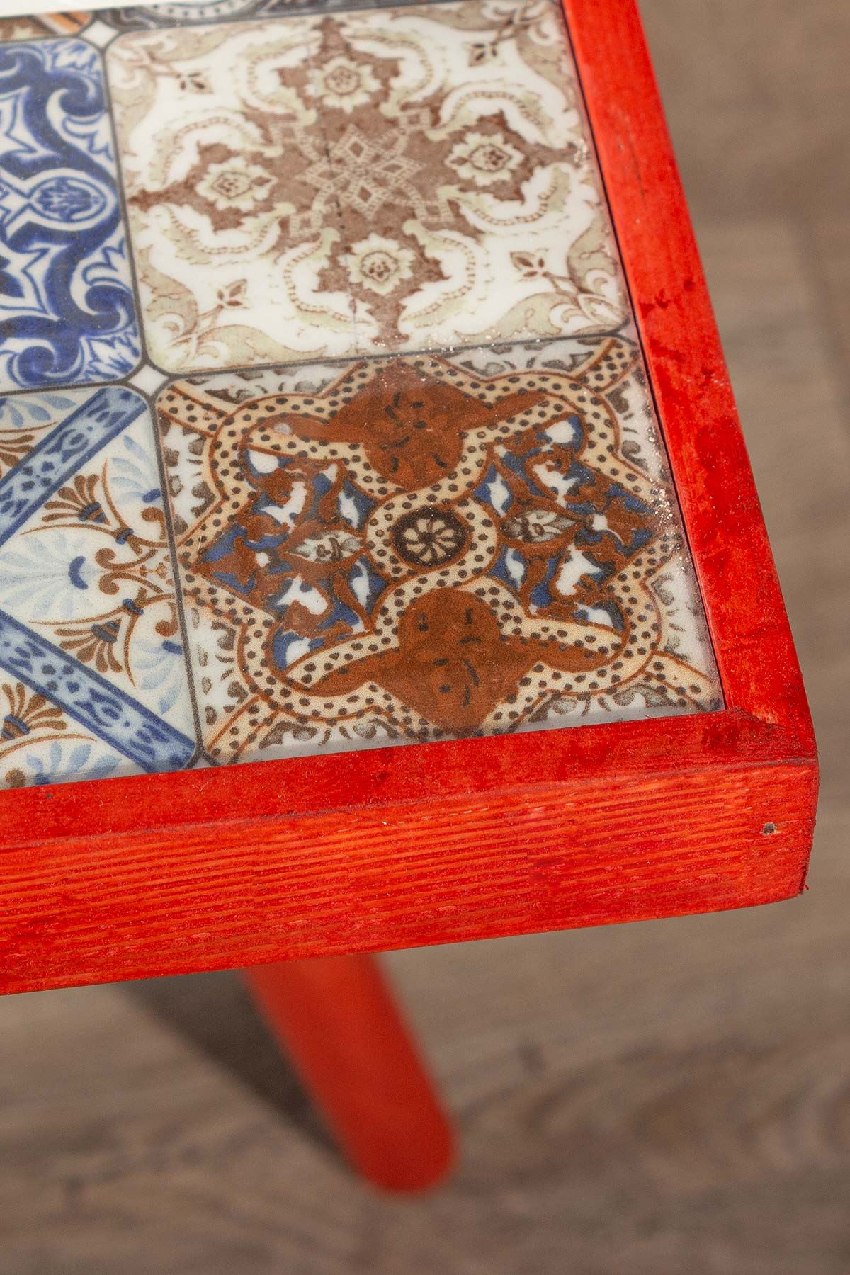 Bofigo Wooden Tile Center Table Wooden Solid Wood Table 32x32 Cm Red
