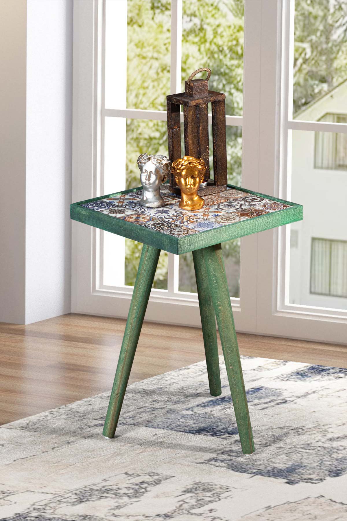 Bofigo Wooden Tile Center Table Wooden Solid Wood Table 32x32 Cm Green