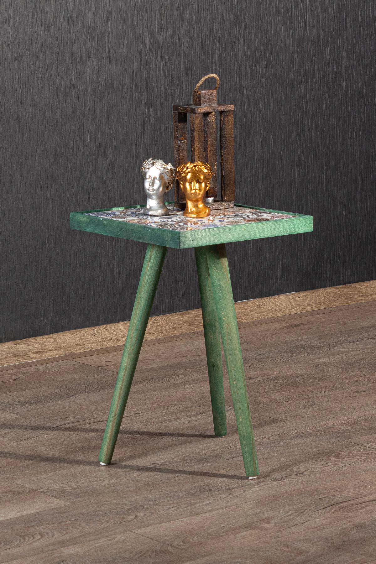 Bofigo Wooden Tile Center Table Wooden Solid Wood Table 32x32 Cm Green