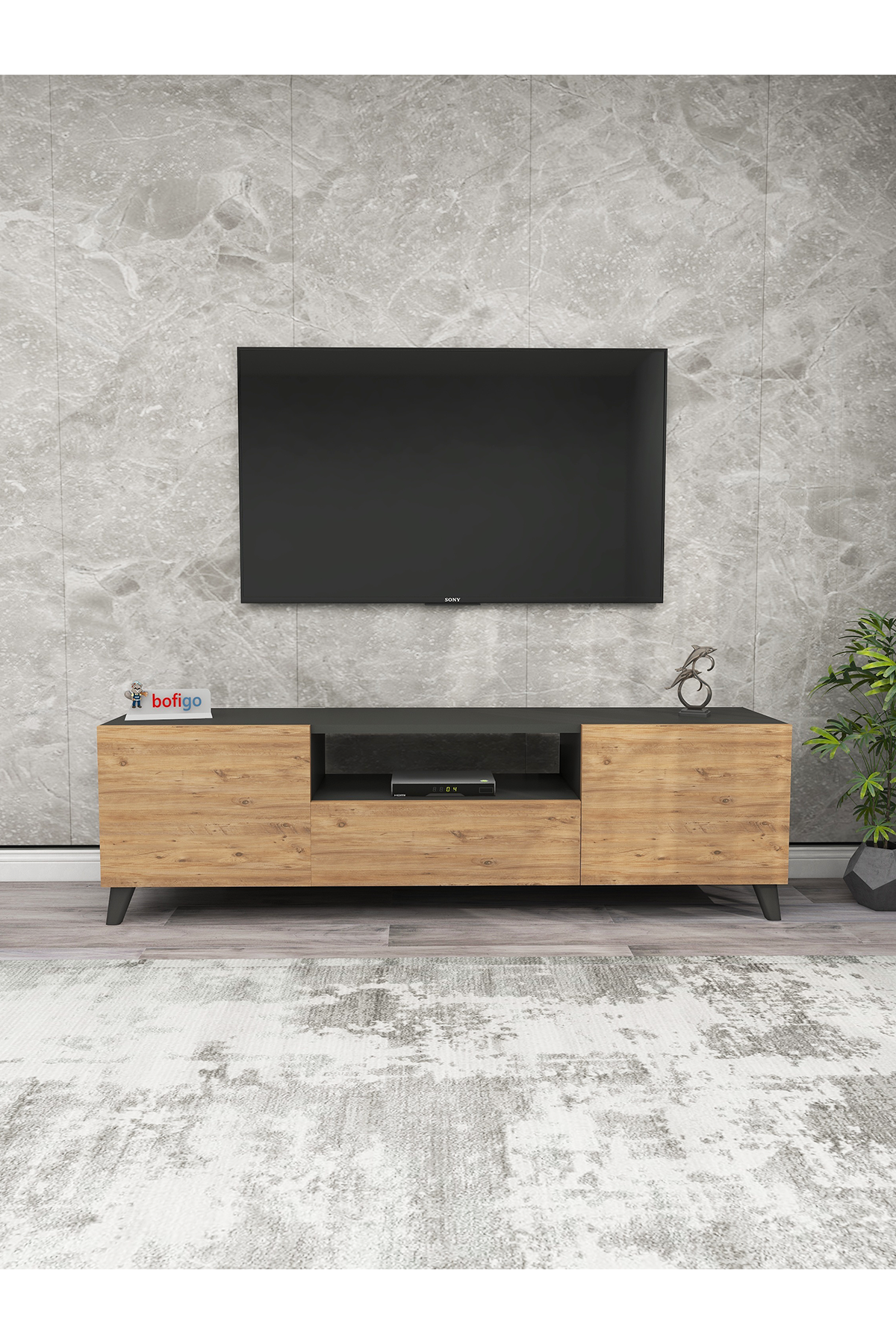 Bofigo TV Stand Shelf TV Unit Television Table Antracite-Pine