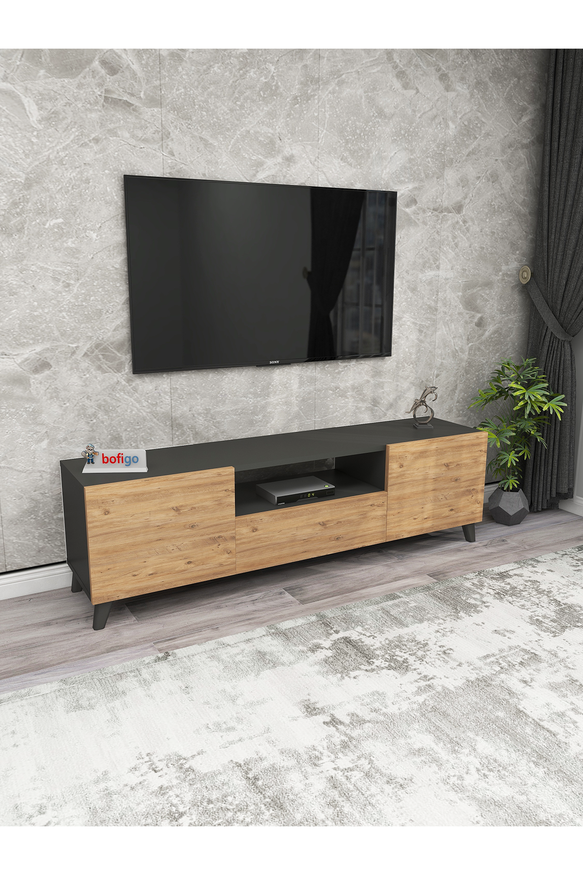Bofigo TV Stand Shelf TV Unit Television Table Antracite-Pine