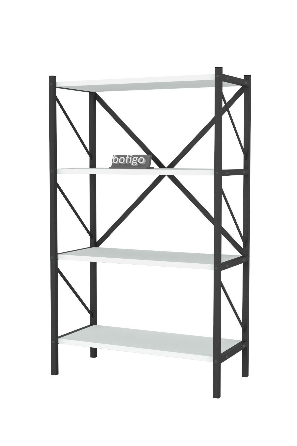 Bofigo Dekoratif 4 Raflı Kitaplık Metal Kitaplık Side Beyaz