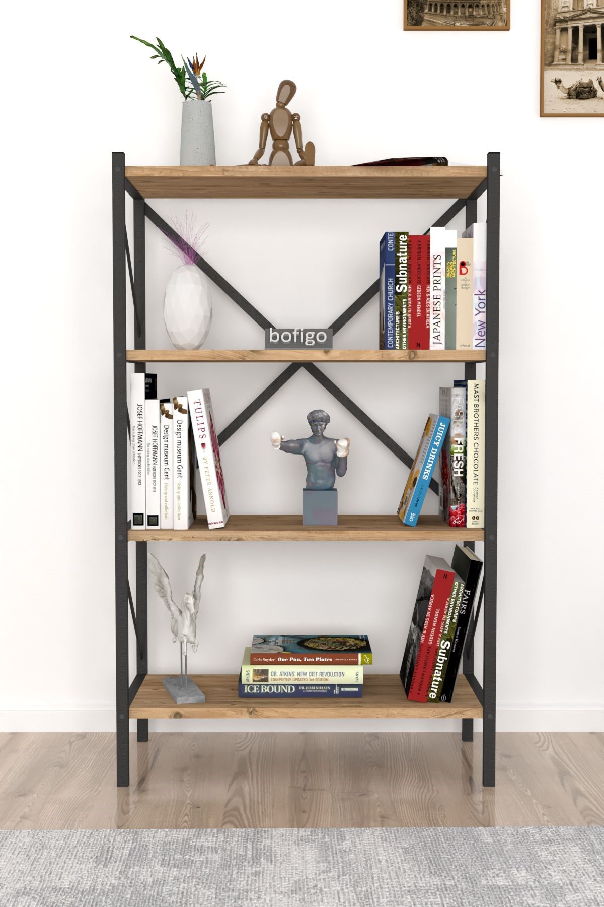 15-09-02 4 Shelves Metal Bookshelf PINE