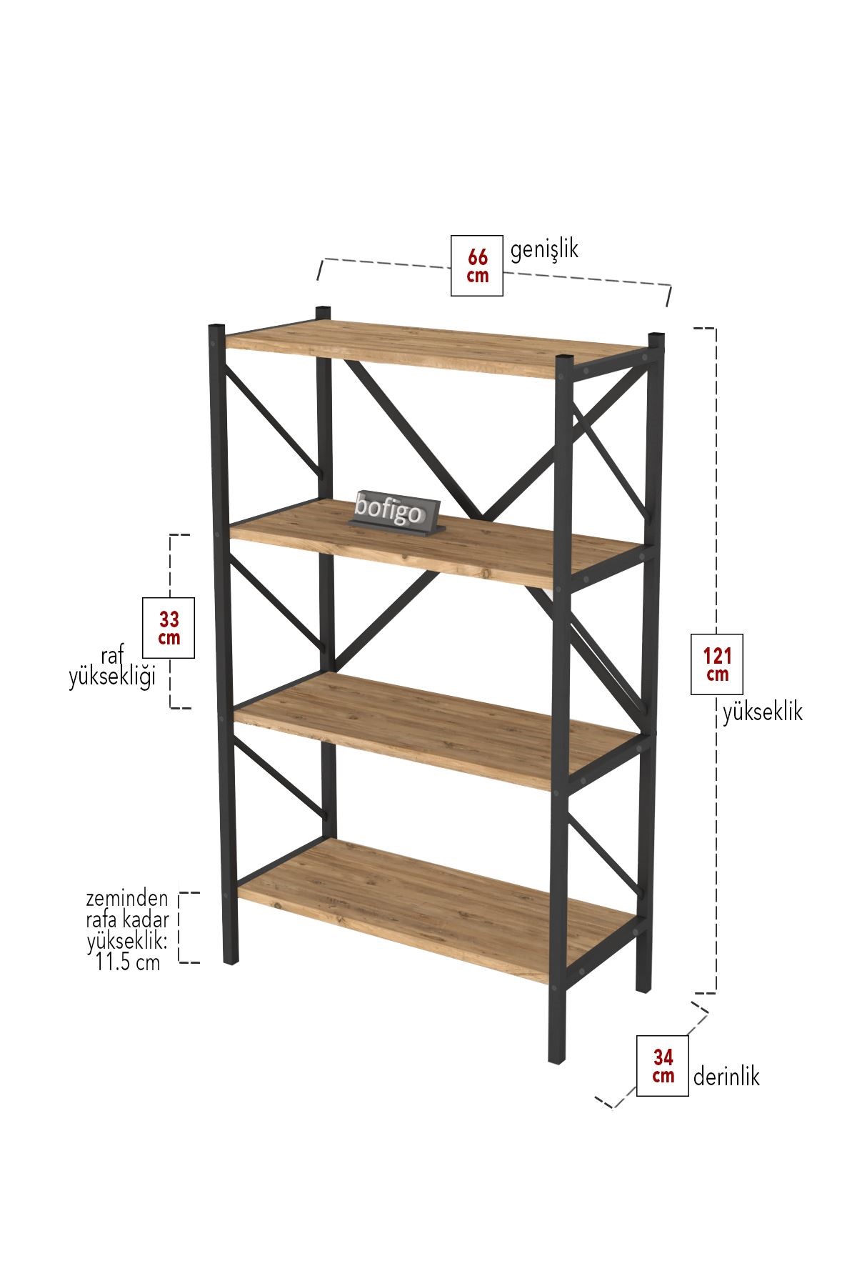 15-09-02 4 Shelves Metal Bookshelf PINE