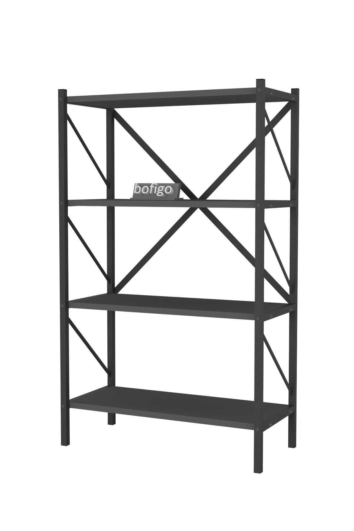 Bofigo Dekoratif 4 Raflı Kitaplık Metal Kitaplık Side Antrasit