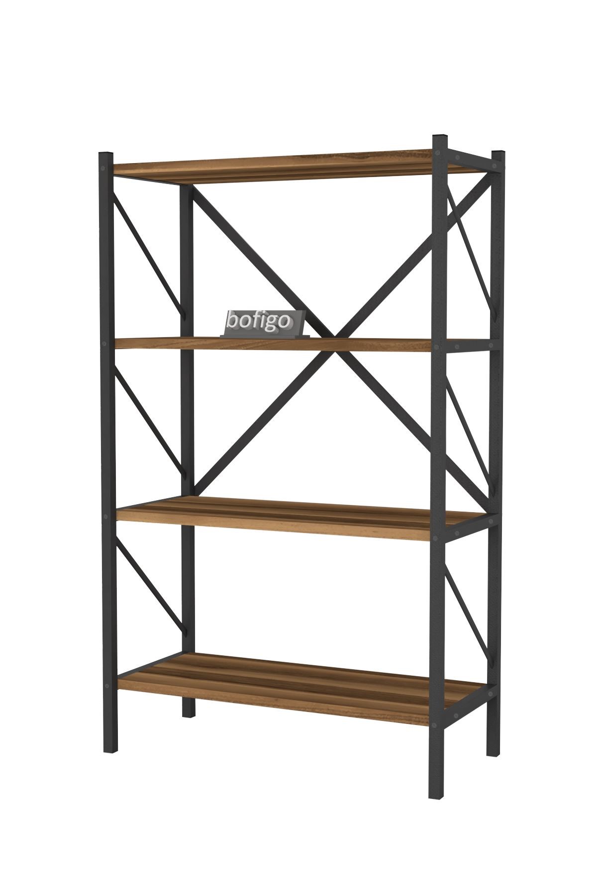 Bofigo Dekoratif 4 Raflı Kitaplık Metal Kitaplık Side Ceviz