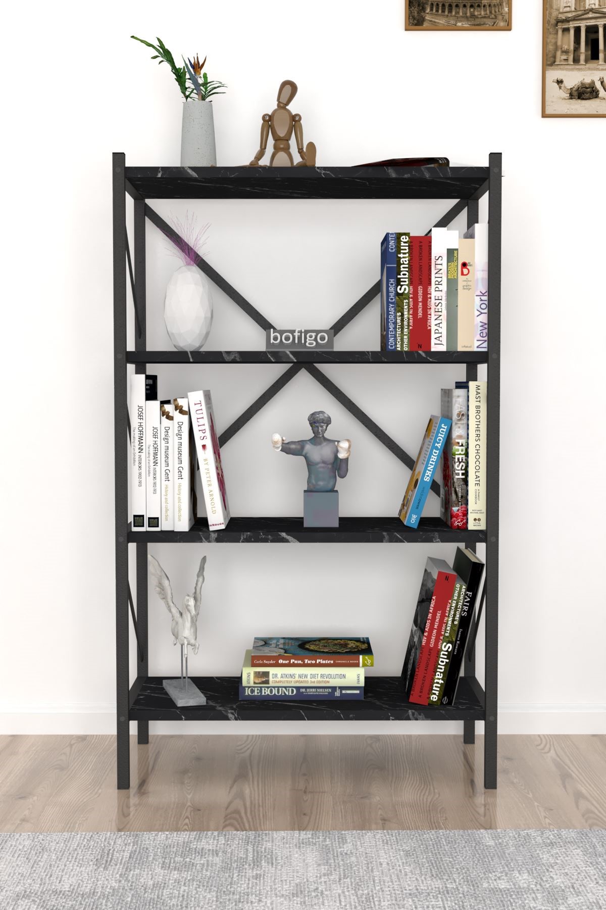 Bofigo Dekoratif 4 Raflı Kitaplık Metal Kitaplık Side Bendir