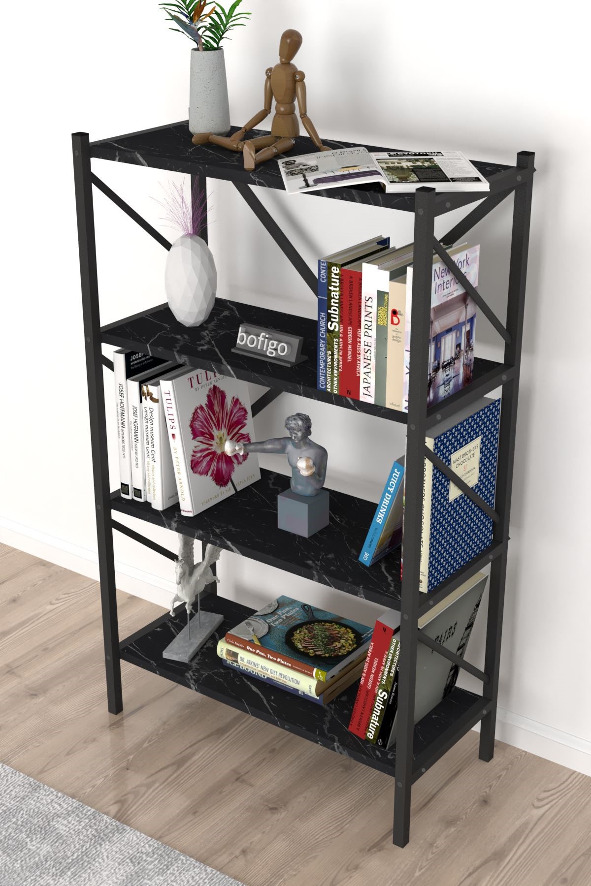 Bofigo Dekoratif 4 Raflı Kitaplık Metal Kitaplık Side Bendir