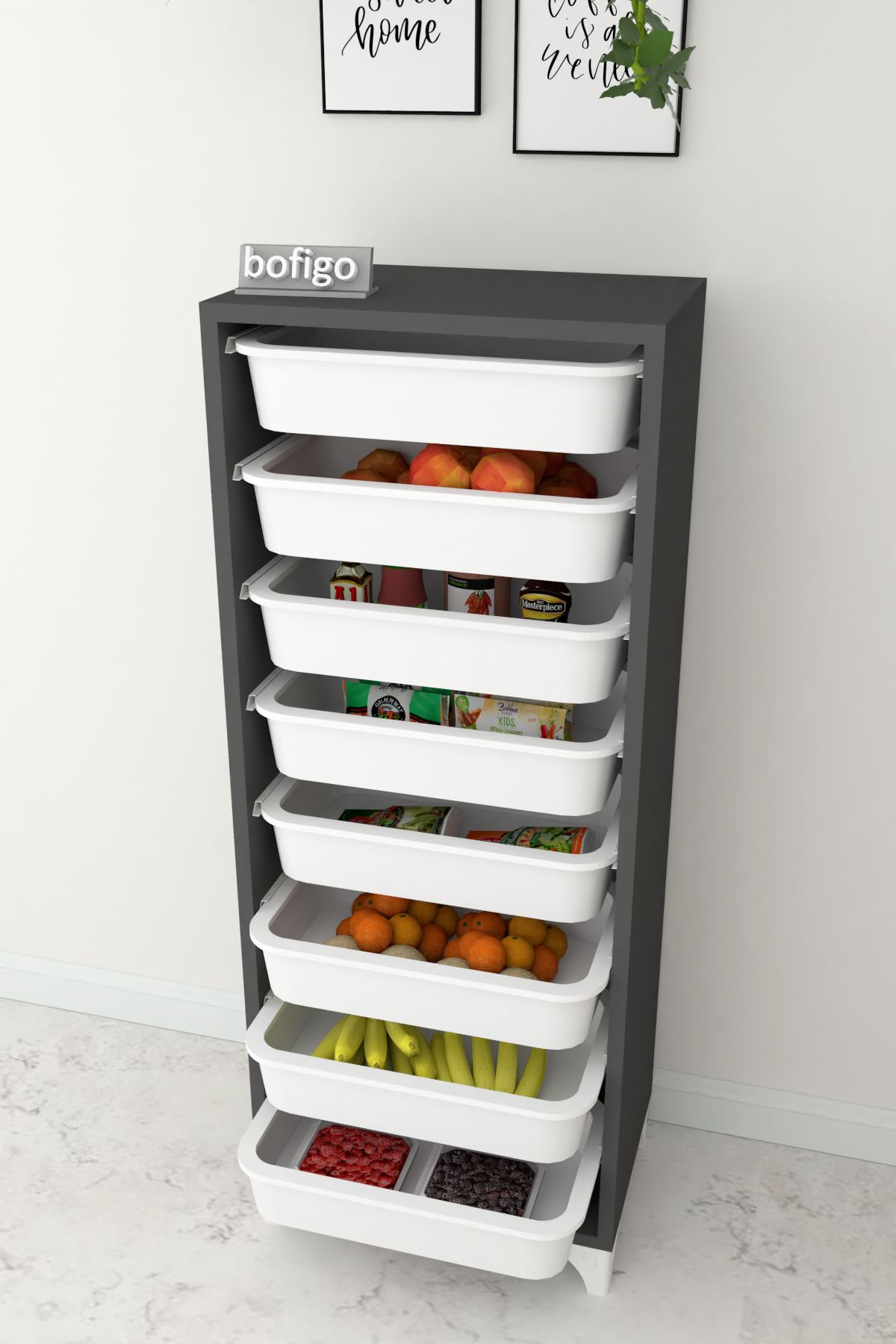Bofigo 8 Basket Kitchen Cabinet Multi-Purpose Cupboard Crisper Walnut