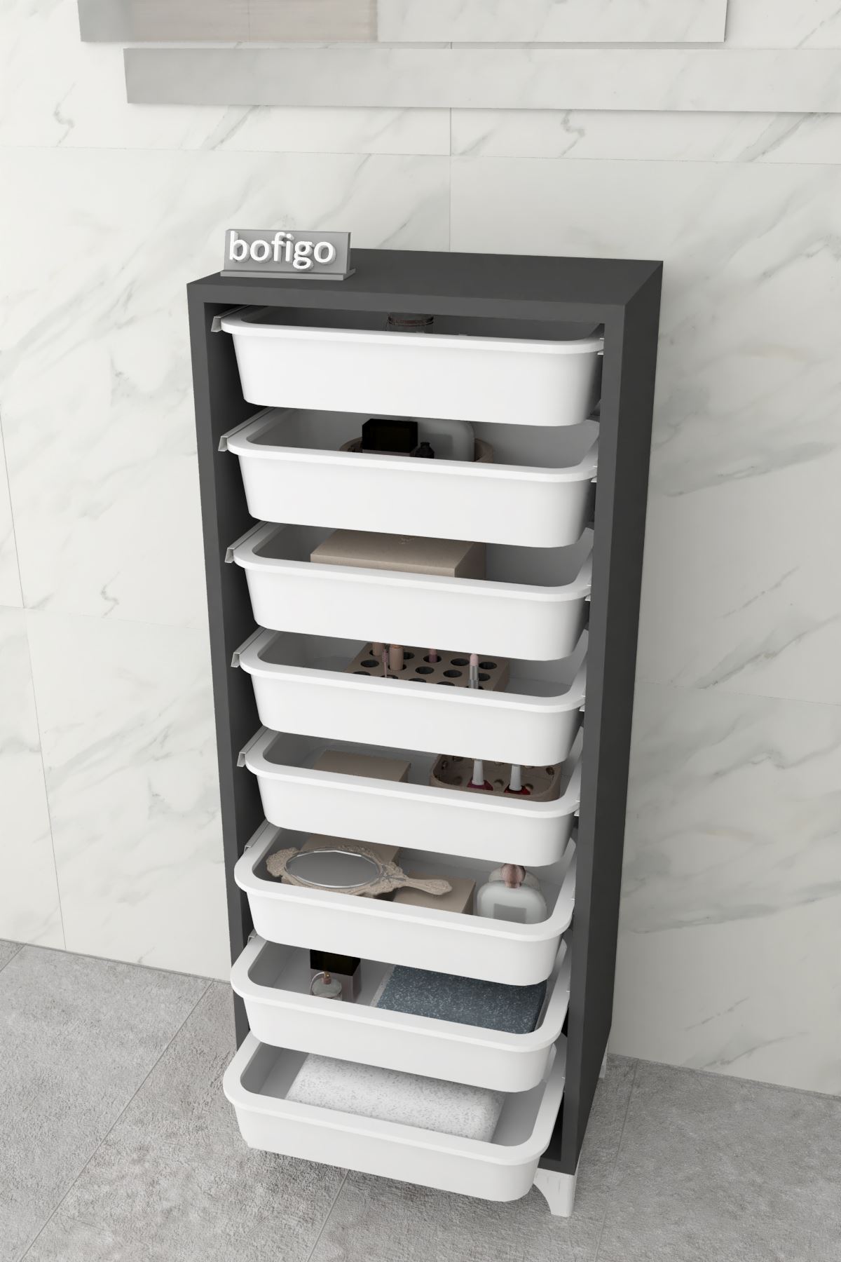 Bofigo 8 Basket Kitchen Cabinet Multi-Purpose Cupboard Crisper Walnut