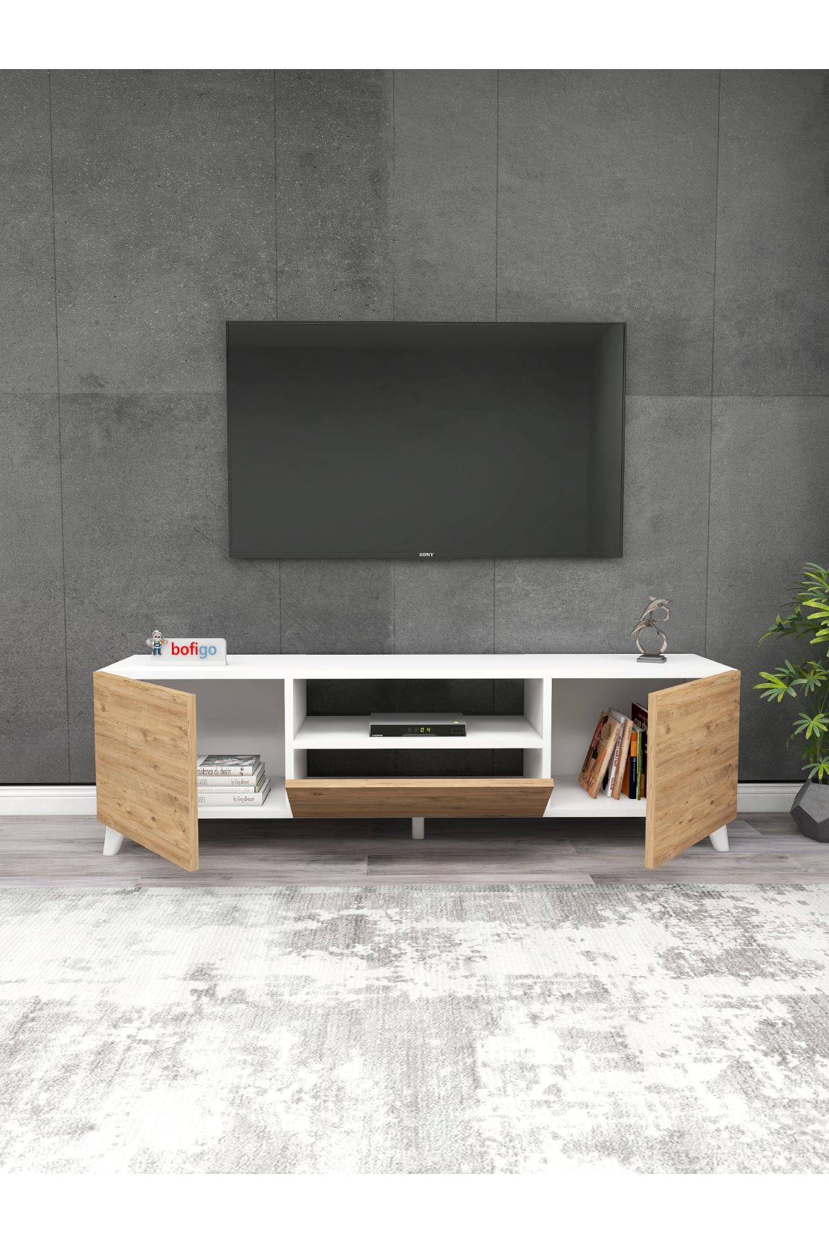 Bofigo TV Stand Shelf TV Unit Television Table White-Pİne