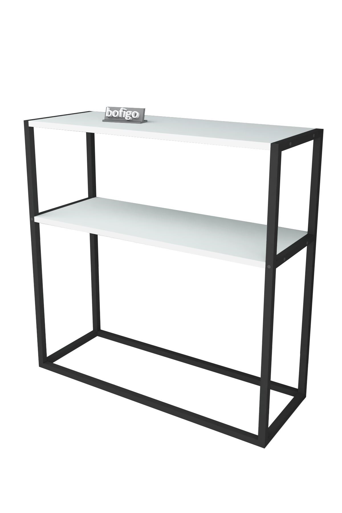 Bofigo Metal Ayaklı Dresuar Dekoratif Raflı Dresuar Konsol Metal Dresuar Tunç Beyaz