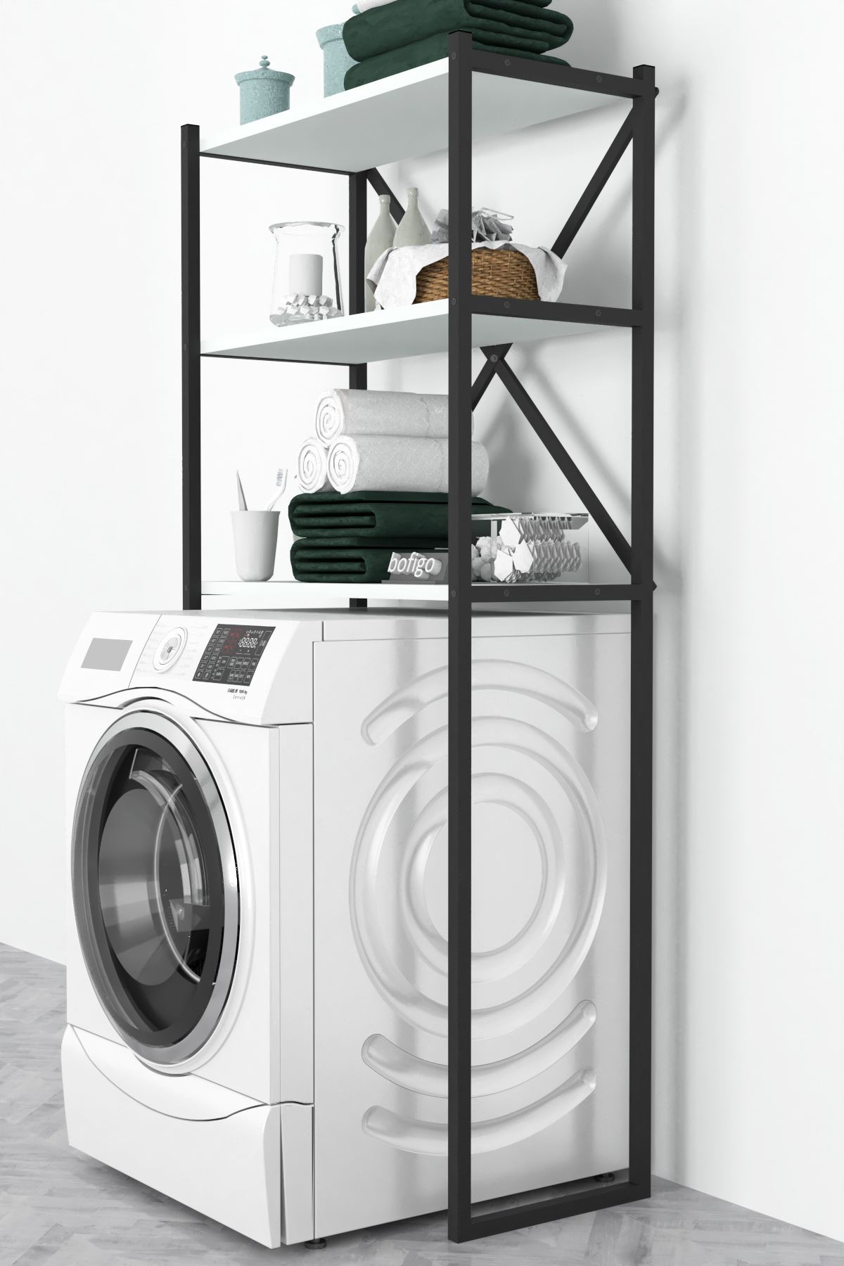 Bofigo 3 Raflı Metal Banyo Düzenleyici Metal Banyo Rafı Çamaşır Makinası Üstü Beyaz