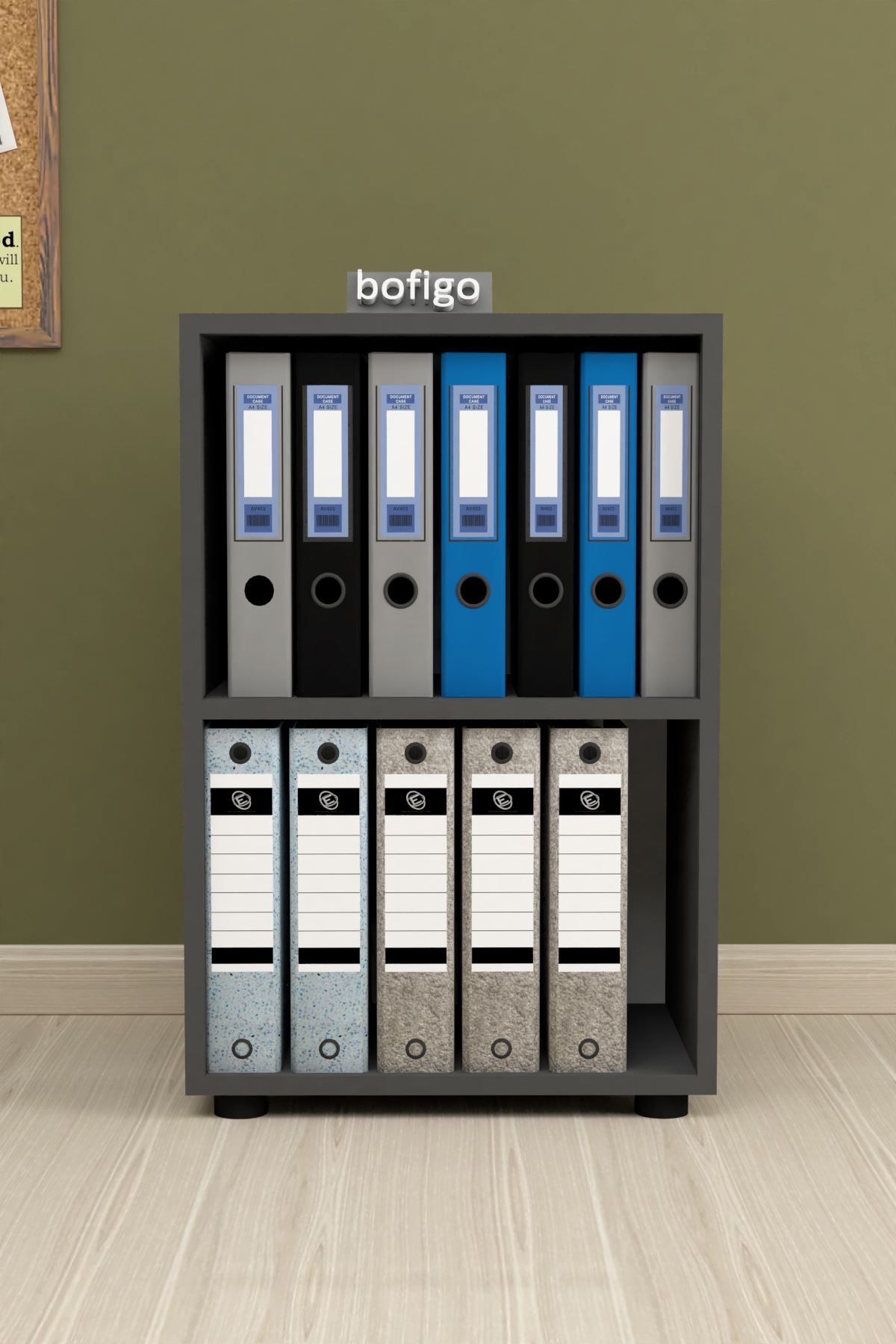 Bofigo 2 Raflı Kitaplık Ofis Dolabı Klasörlük Çok Amaçlı Dolap Mutfak Dolabı Antrasit 