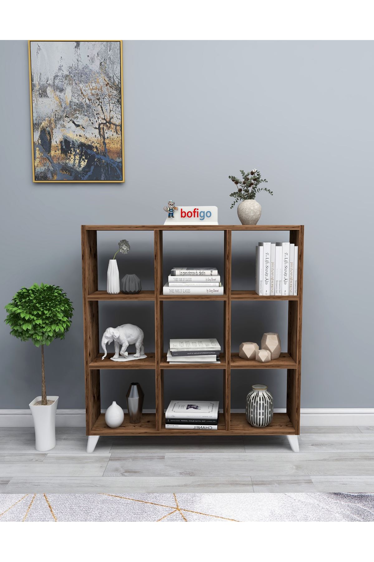 Bofigo Cube Bookshelf with 9 Sections and Shelves Square Bookcase Library Lidya