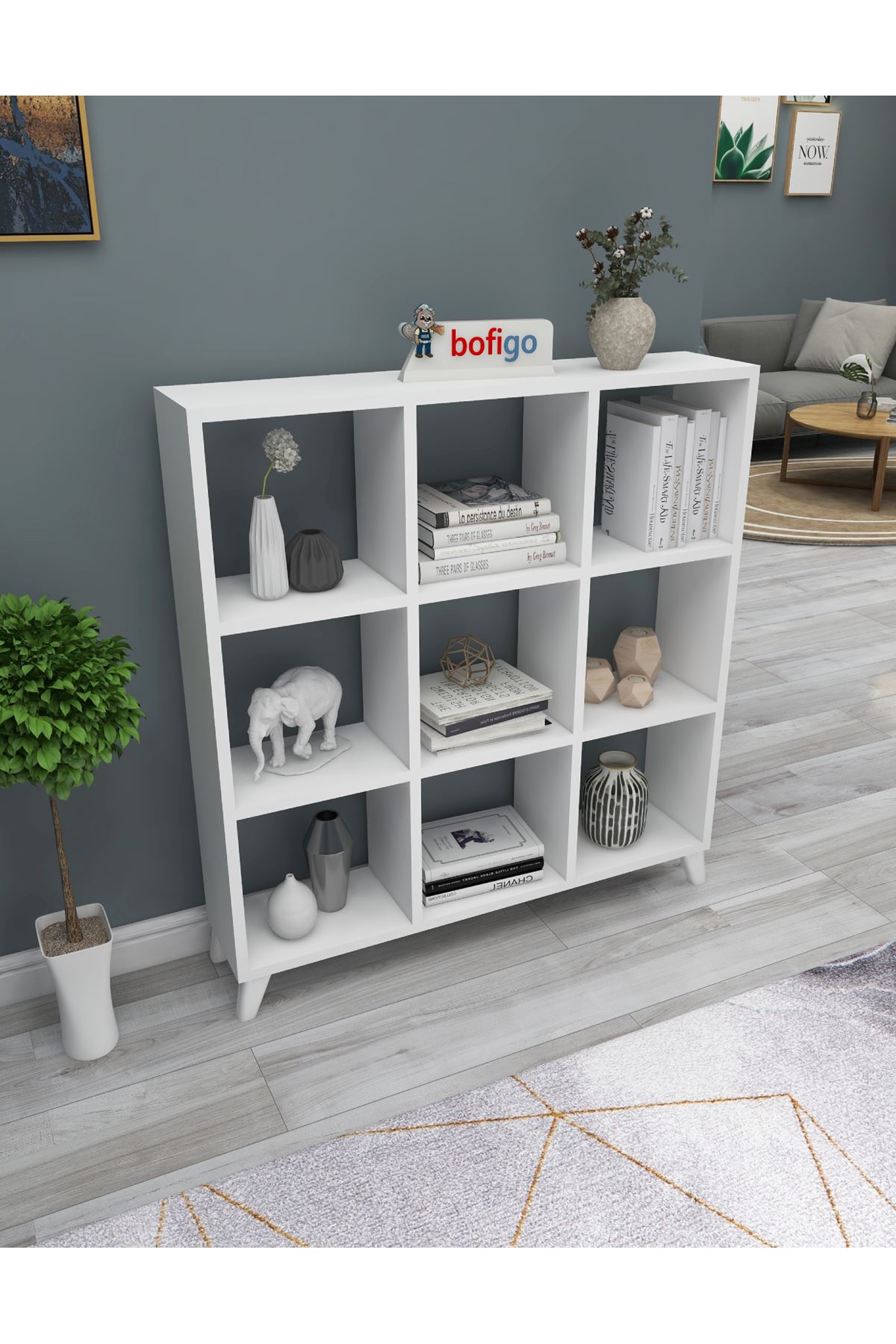 Bofigo Cube Bookshelf with 9 Sections and Shelves Square Bookcase Library White