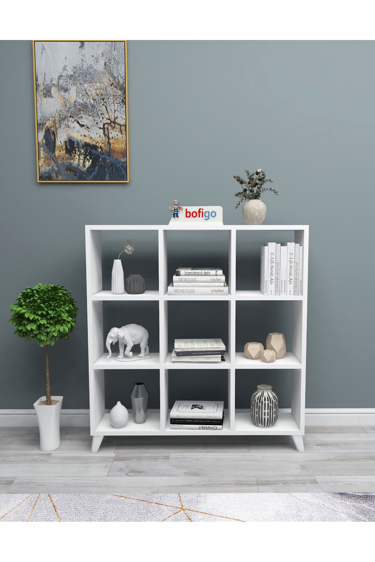 Bofigo Cube Bookshelf with 9 Sections and Shelves Square Bookcase Library White