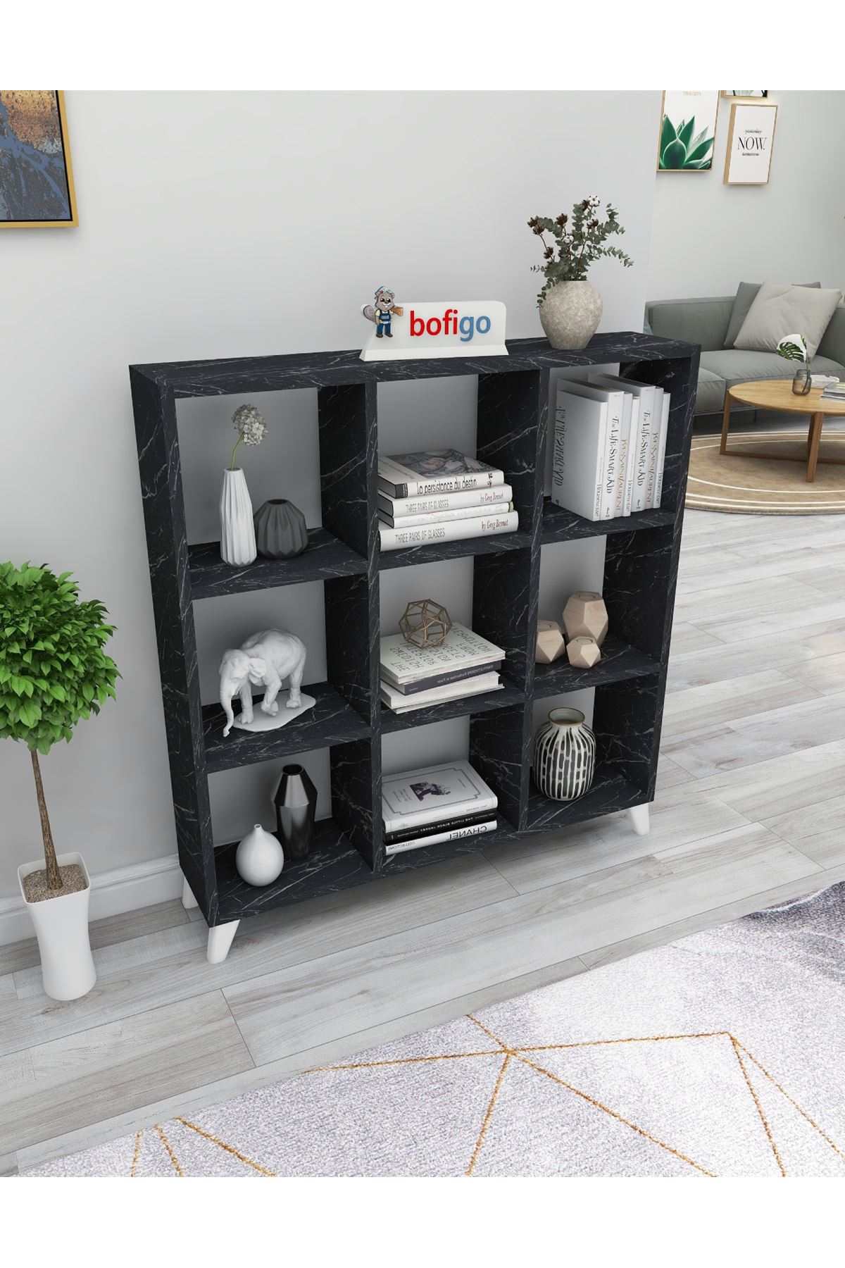 Bofigo Cube Bookshelf with 9 Sections and Shelves Square Bookcase Library Bendir