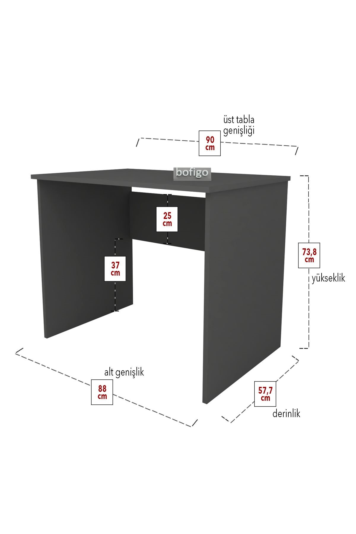 Bofigo 60x90 cm Çalışma Masası Bilgisayar Masası Ofis Masası Ders Masası Pamuk Antrasit