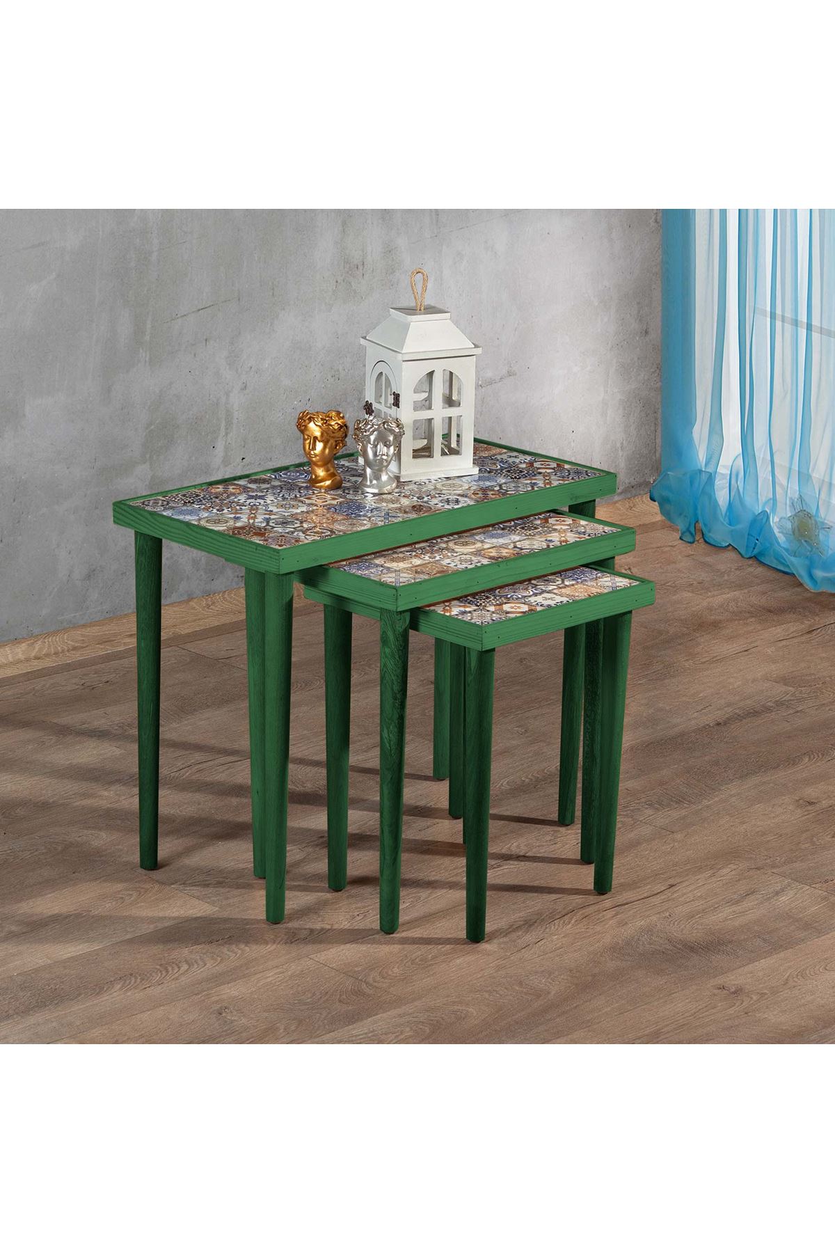 Bofigo Wooden Tile Center Table Wooden Solid Wood Coffee Table 62x32 Cm Black