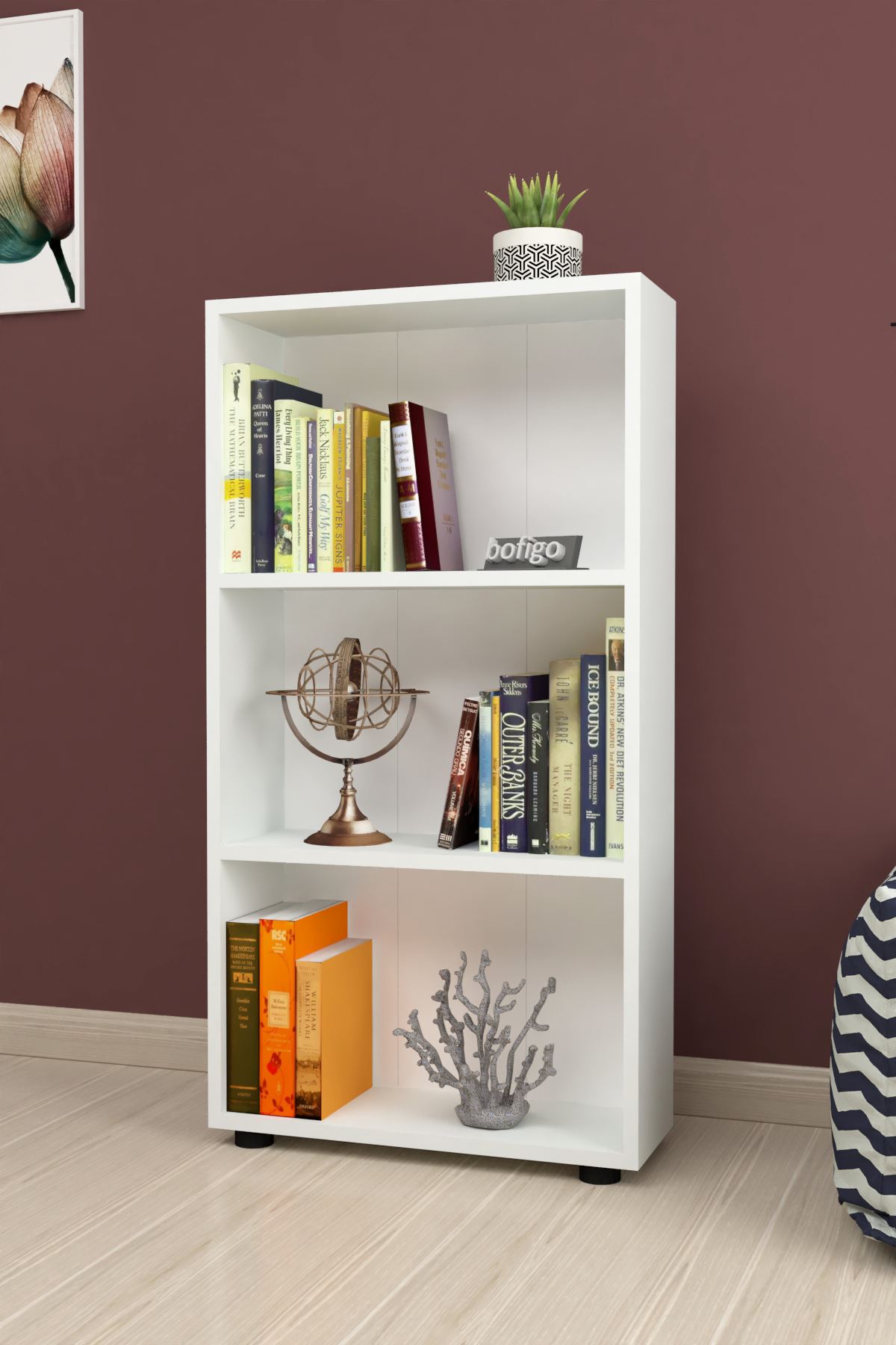Bofigo Decorative 3 Shelves Bookcase White